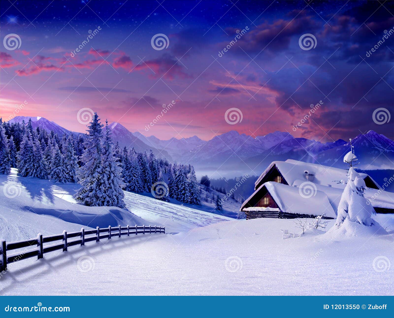 Winter scene stock photo. Image of hill, tree, card, cold - 12013550
