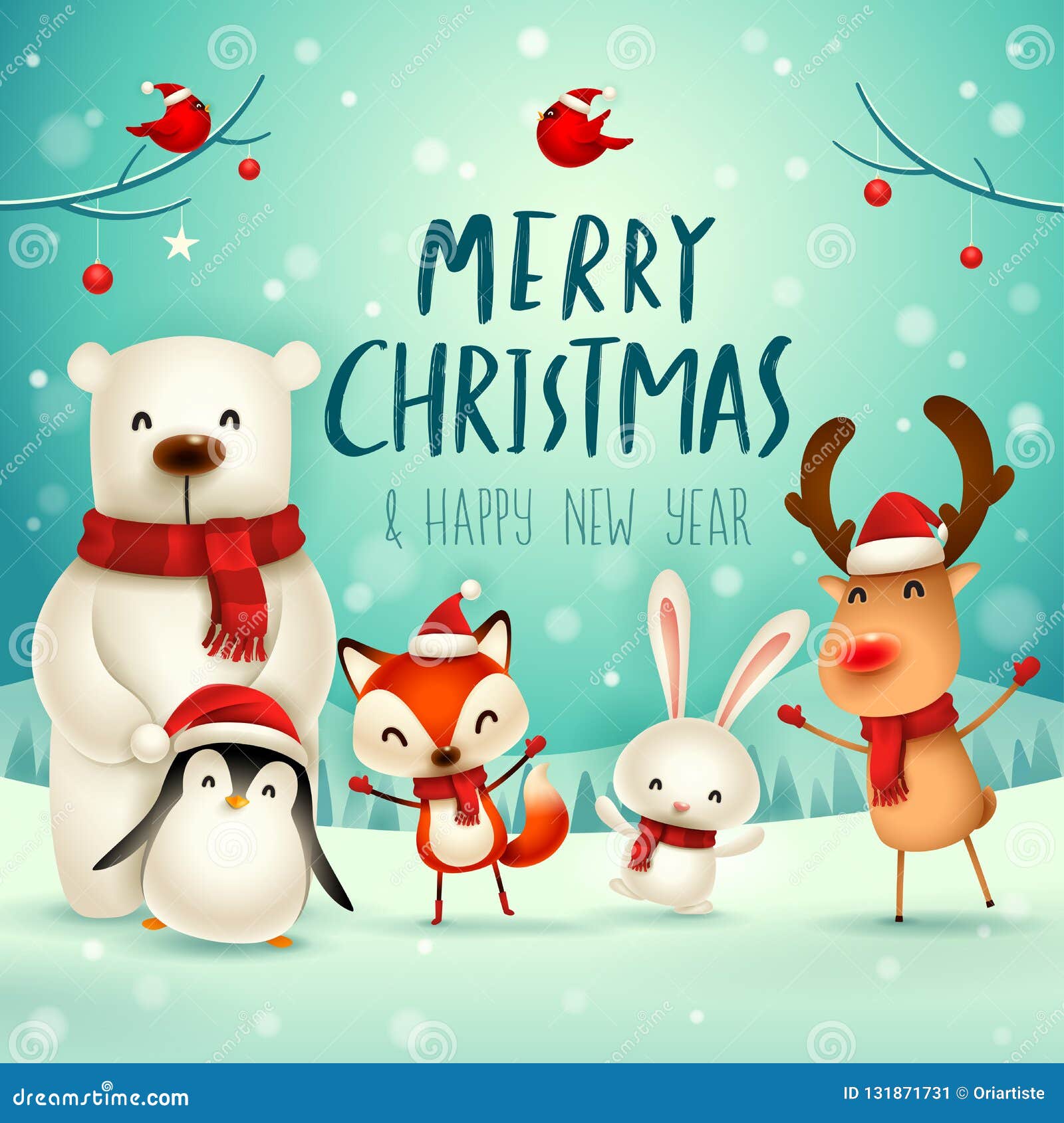 granizo En contra lo mismo Merry Christmas and Happy New Year! Christmas Cute Animals Character. Happy  Christmas Companions Stock Vector - Illustration of bear, landscape:  131871731