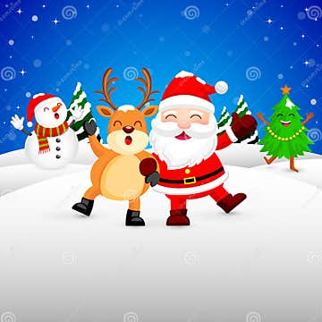 Funny Christmas Characters Design on Snow, Santa Claus, Snowman, Xmas ...