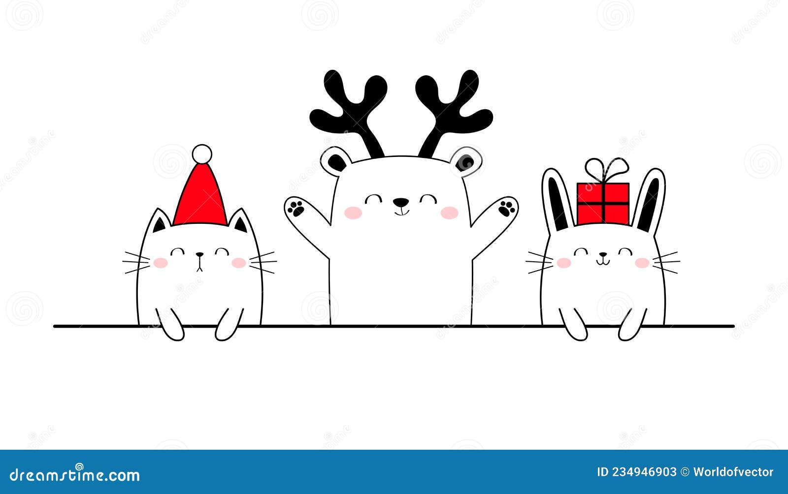 Merry Christmas Happy New Year. Cute Cat Bear Bunny. Red Santa Hat, Deer Horns. Funny Kawaii Doodle Animal Set Stock Vector - Illustration of cartoon, contour: 234946903 Merry Christmas Happy New Year. Cute Cat Bear Bunny. Red Santa Hat, Deer Horns. Funny Kawaii Doodle Animal Set Stock Vector - Illustration of cartoon, contour: 234946903