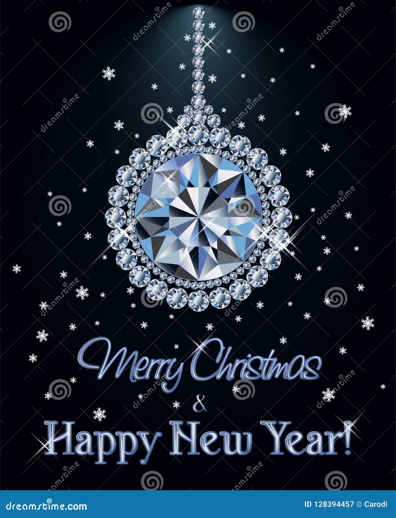 Merry Christmas And Happy New Year Diamond Greeting Card