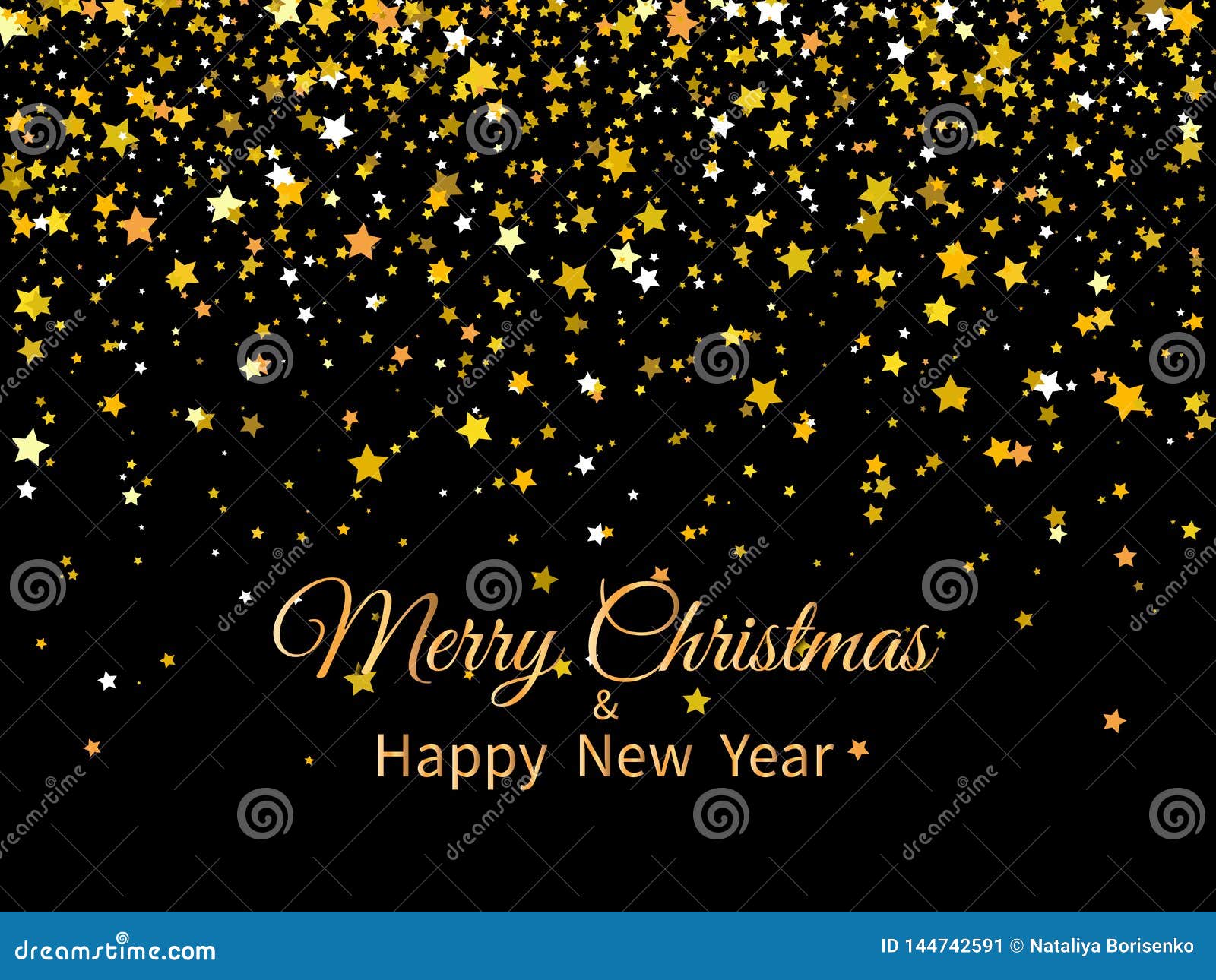 Merry Christmas And Happy New Year Golden Stars And Text On Dark Background New Year Greeting Card Stock Vector Illustration Of Glossy Glow Merry Christmas And Happy New Year Golden Stars And Text On Dark Background New Year Greeting Card Stock Vector Illustration Of Glossy Glow