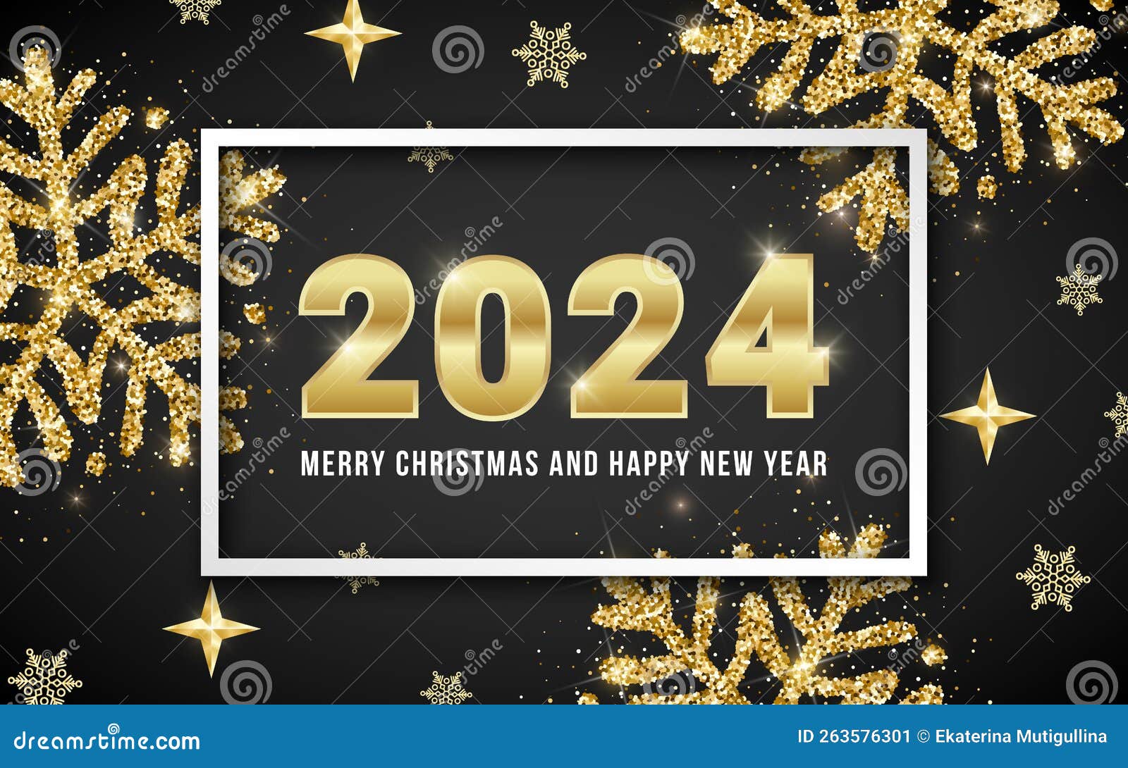2024 Merry Christmas and Happy New Year Greeting Card Design with
