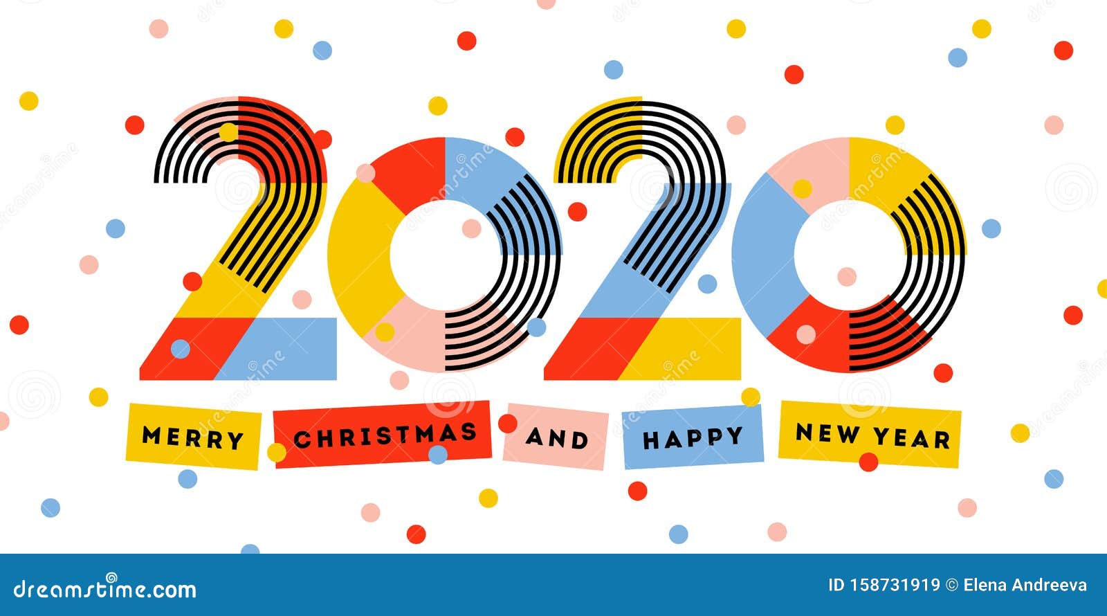 Merry Christmas And Happy New Year 2020 Greeting Card. Multicolored Abstract Numbers With ...