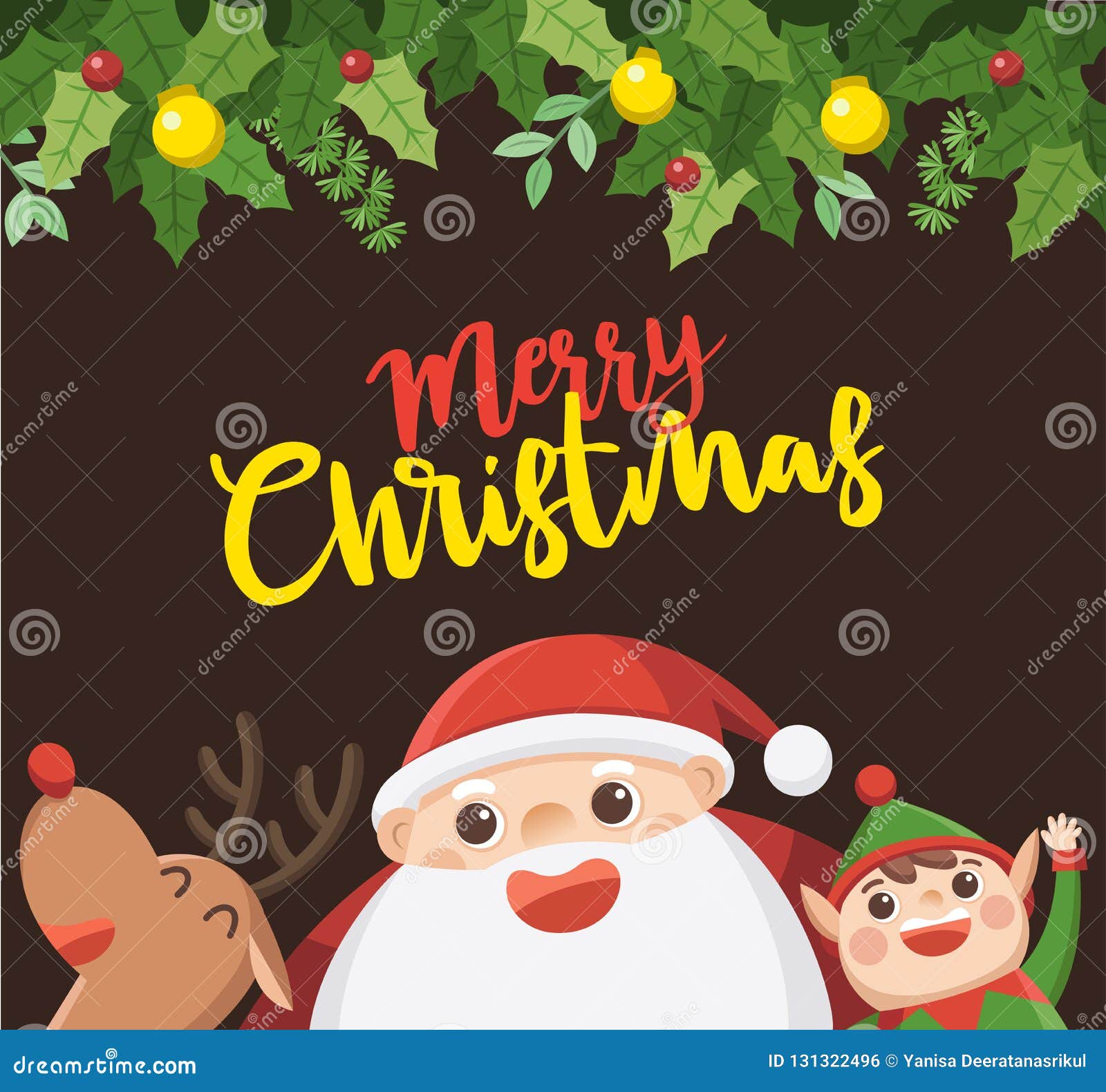 Merry Christmas. Santa with Elf and Reindeer. Stock Vector ...