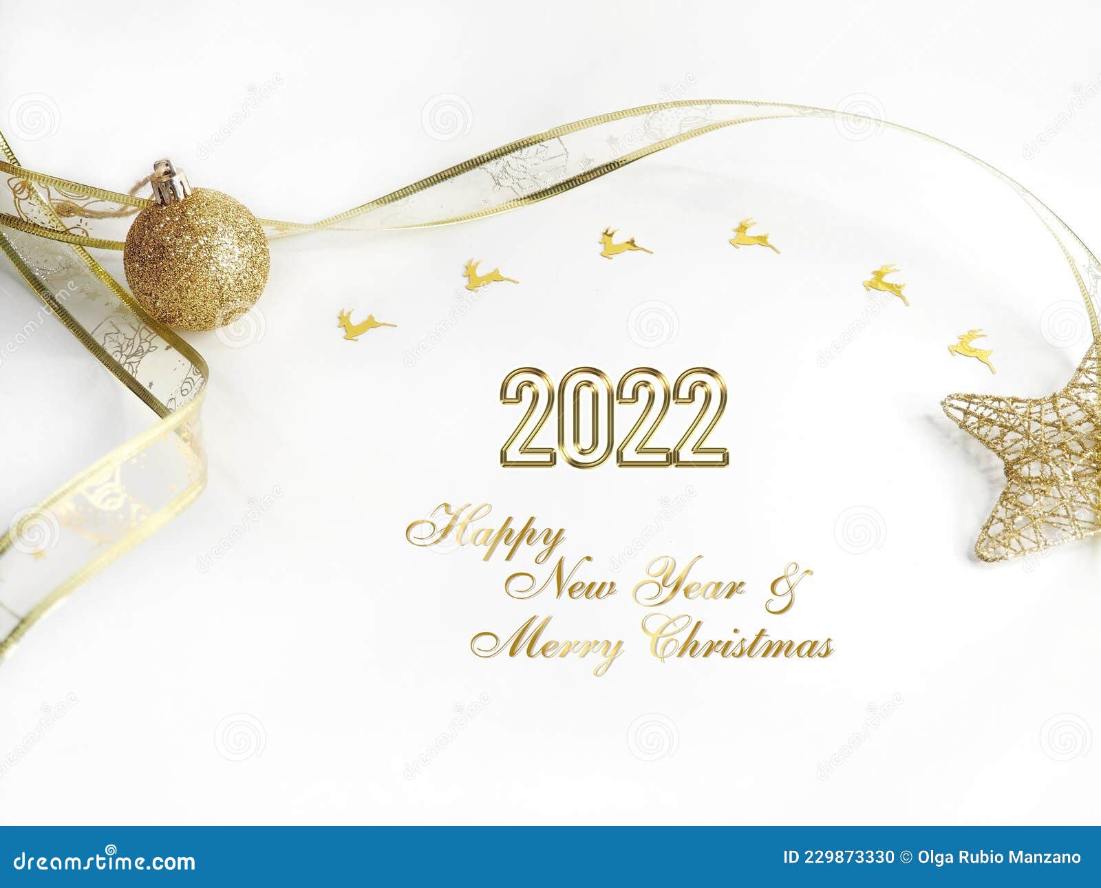 Merry Christmas and Happy New Year 2022 Greeting Card on White Background  Stock Photo - Image of flyer, card: 229873330