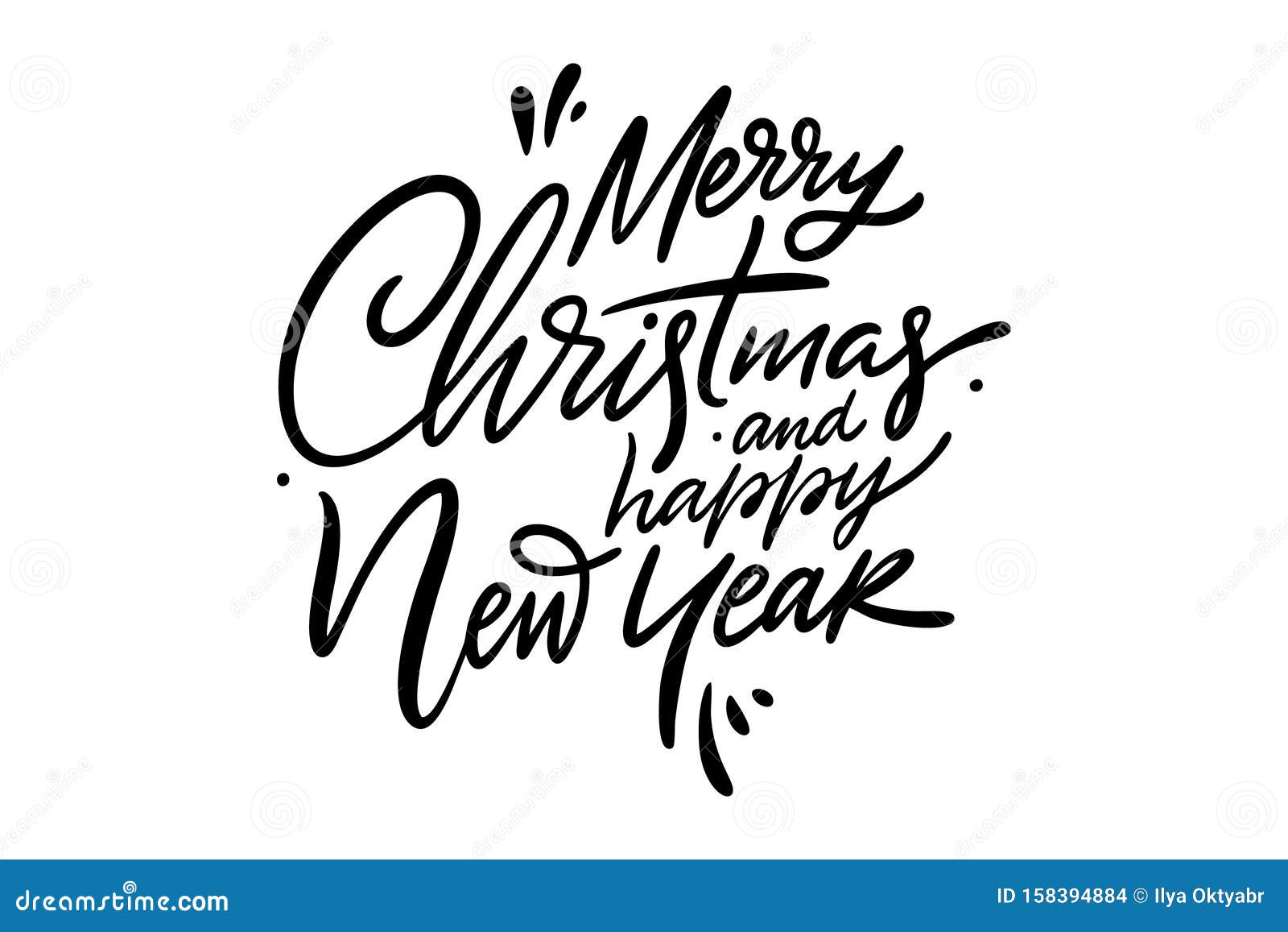 Merry Christmas and Happy New Year Hand Drawn Vector Lettering. Stock ...