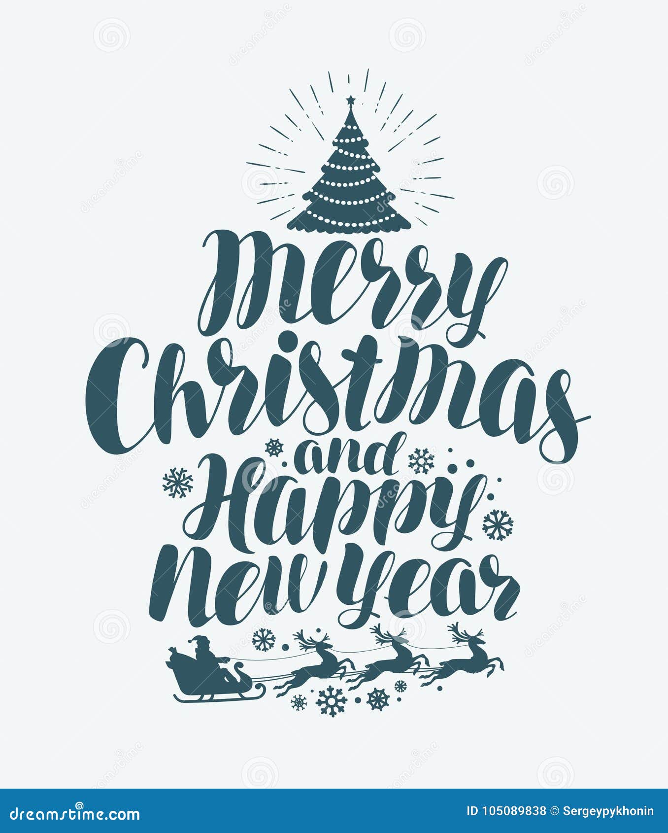 Merry Christmas and Happy New Year, Handwritten Lettering. Xmas ...