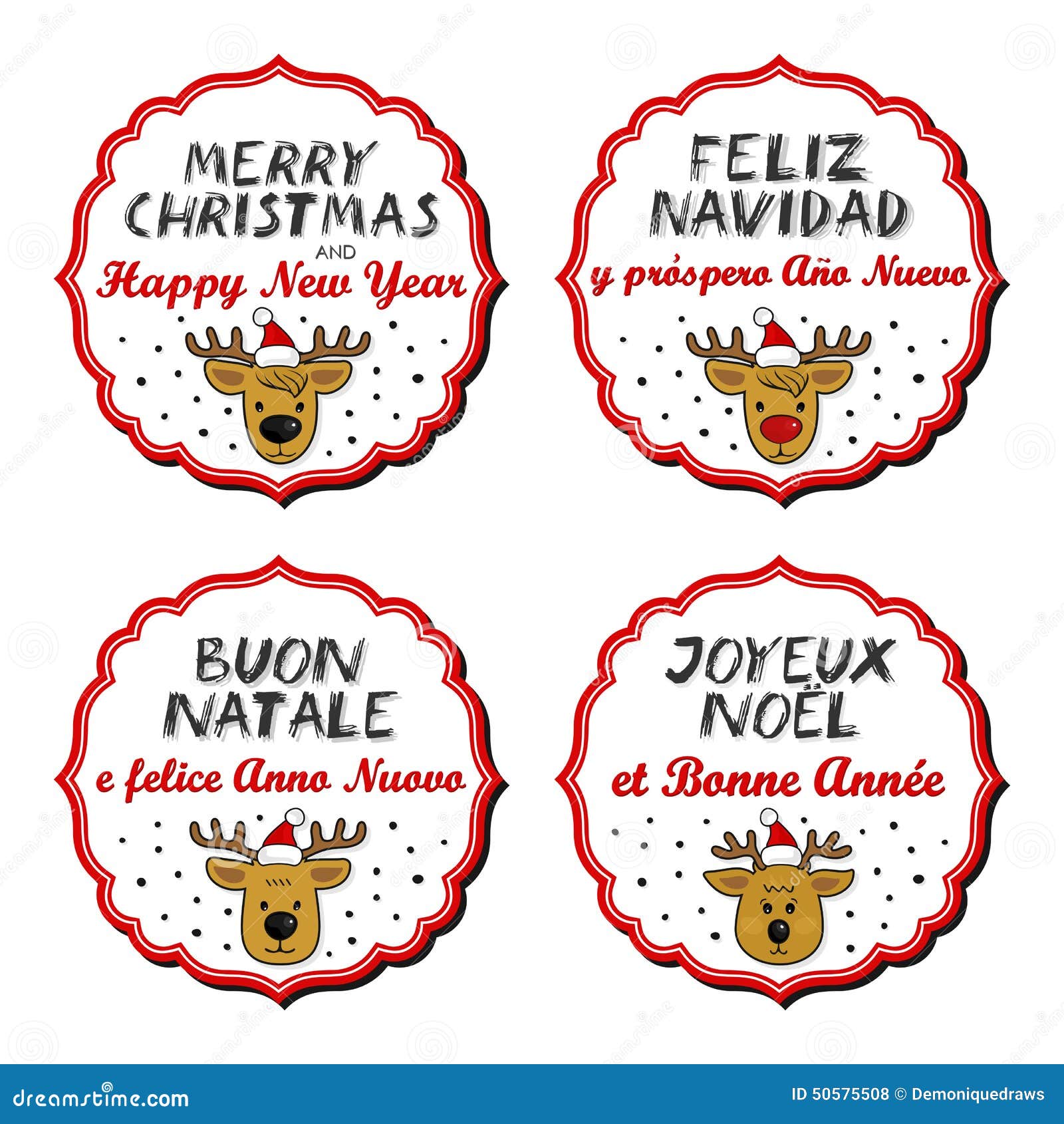 Merry Christmas And Happy New Year Multilingual Reindeer 