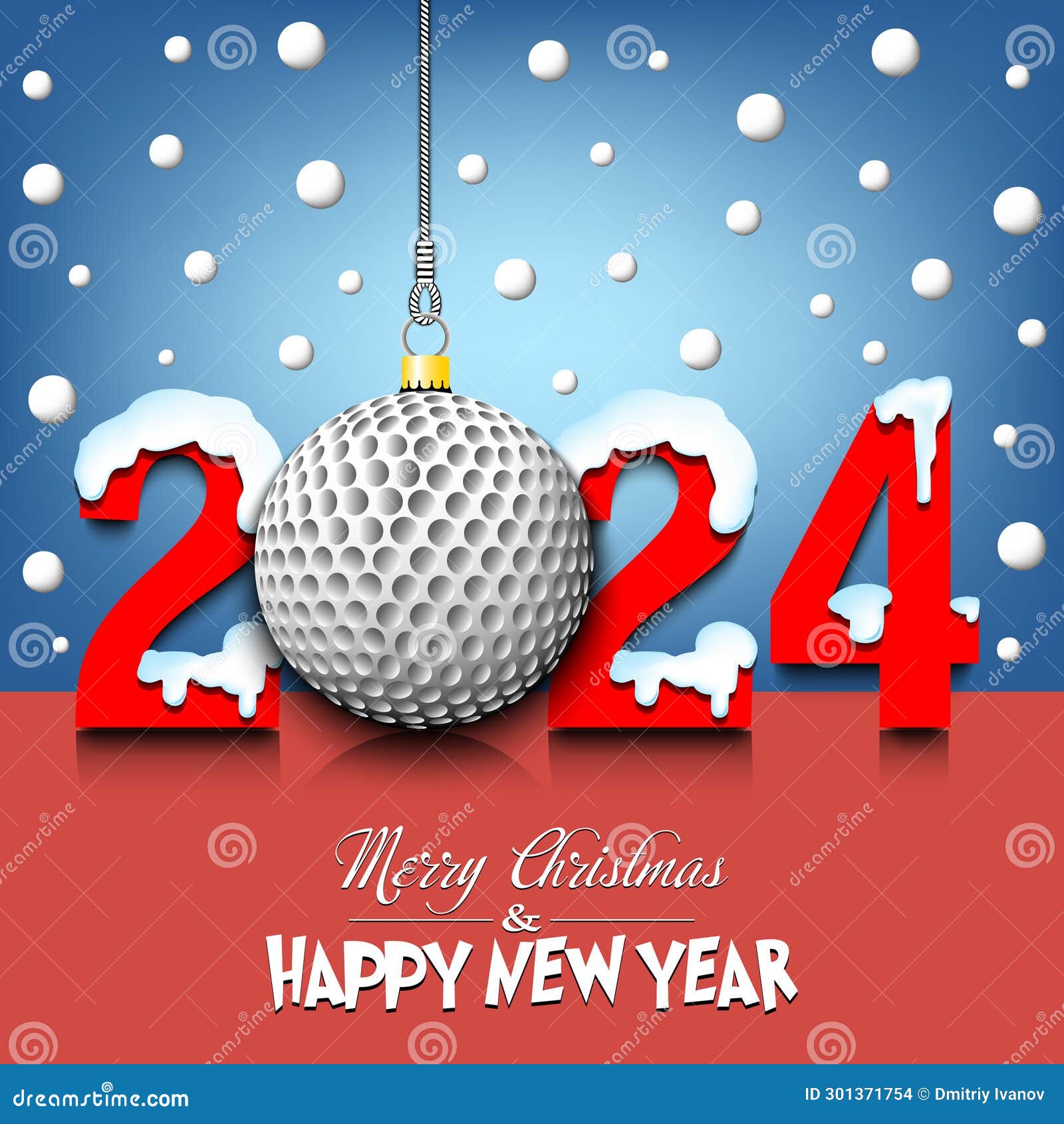 Happy New Year 2024 and Golf Ball Stock Vector Illustration of golf