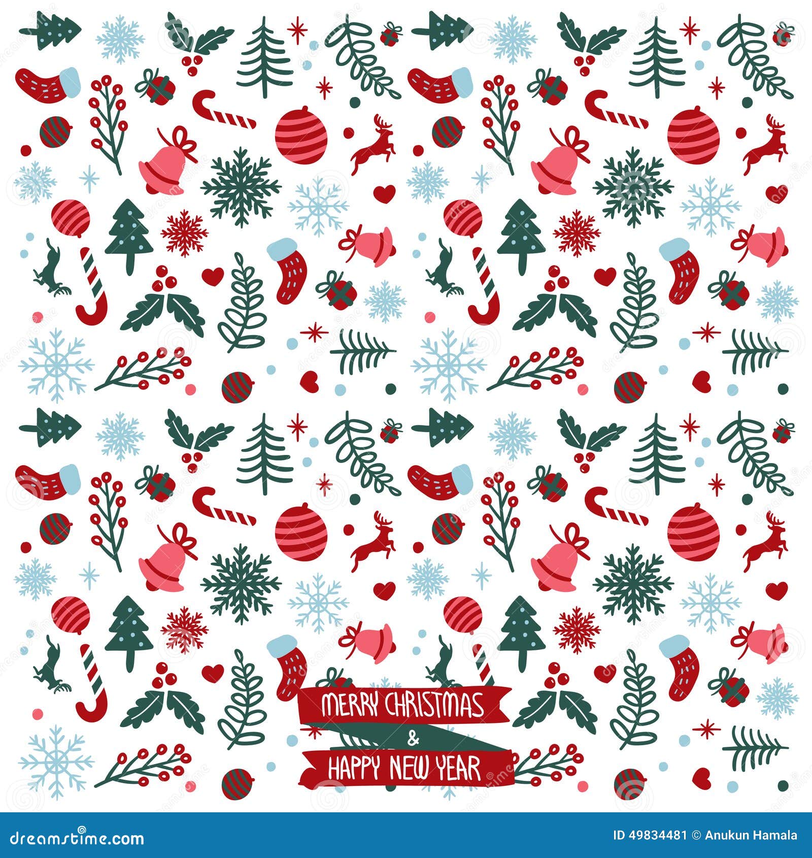 Merry Christmas & Happy New Year Pattern Stock Vector - Illustration of ...