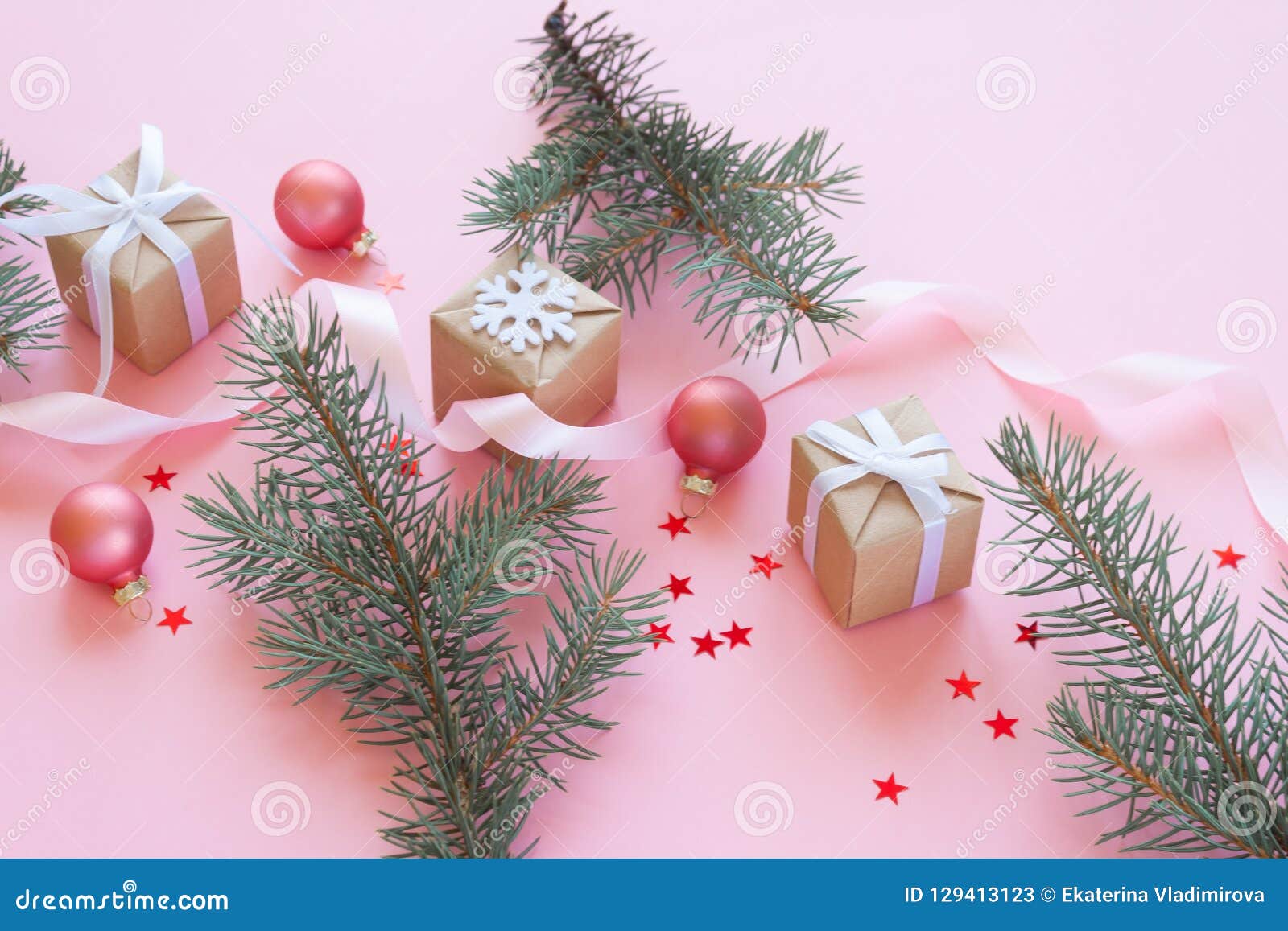 Merry Christmas and Happy New Year. Pink Background Stock Image - Image ...