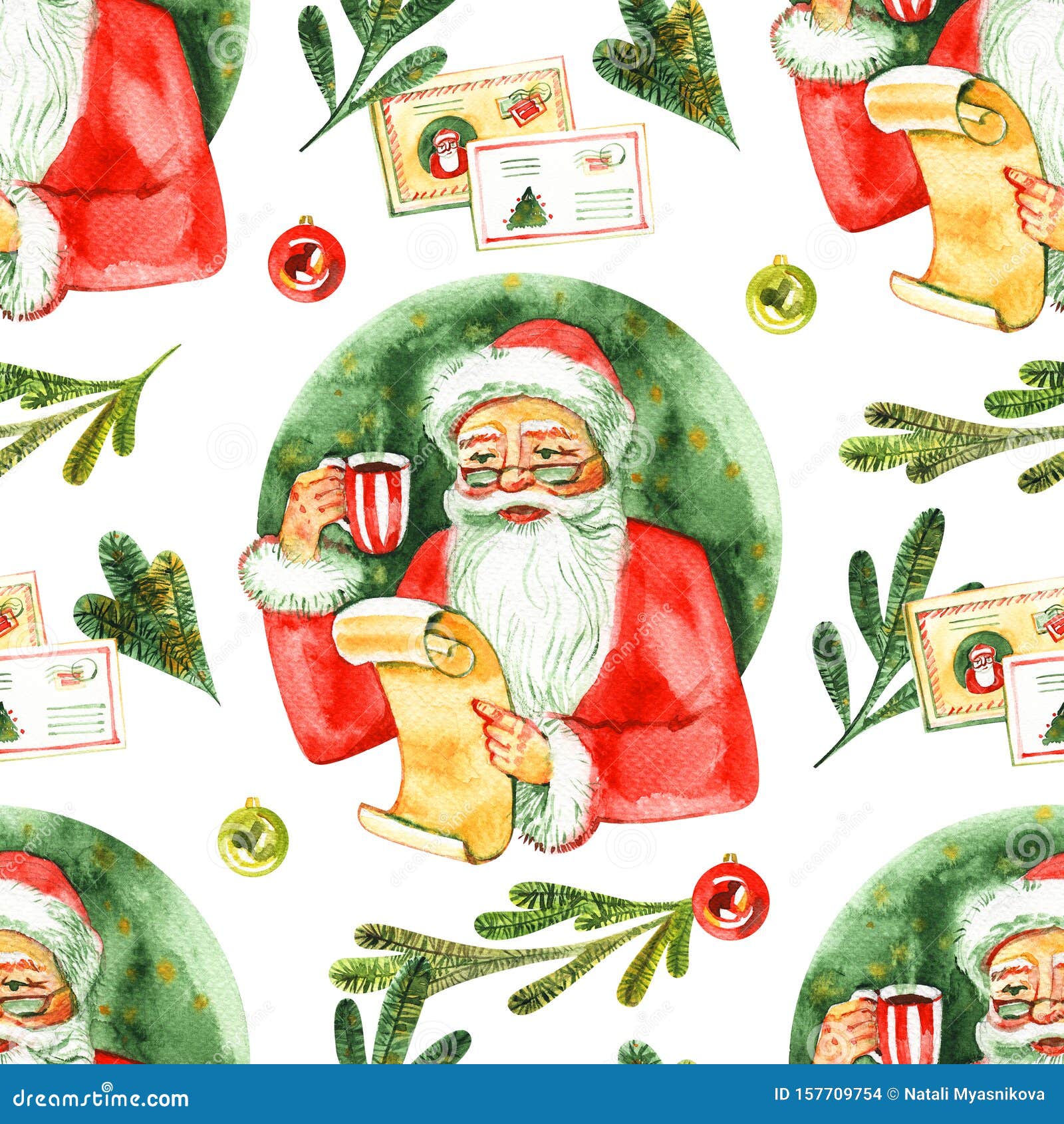 Merry Christmas And Happy New Year Seamless Pattern With Santa And Gifts On White Background ...