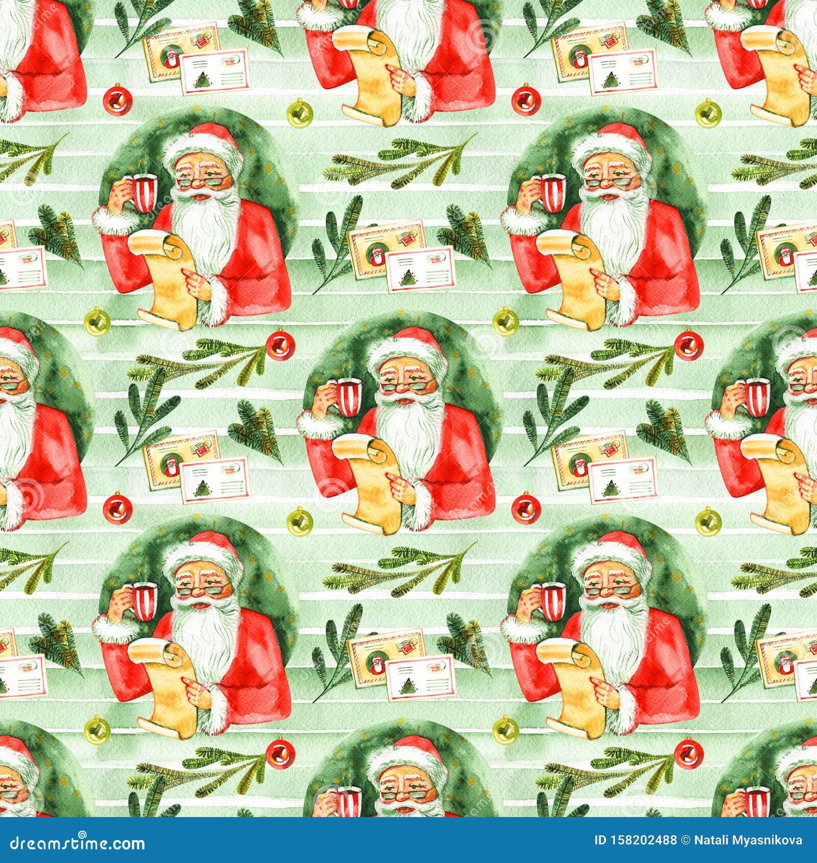 Merry Christmas And Happy New Year Seamless Pattern With Santa And Gifts On White Background ...