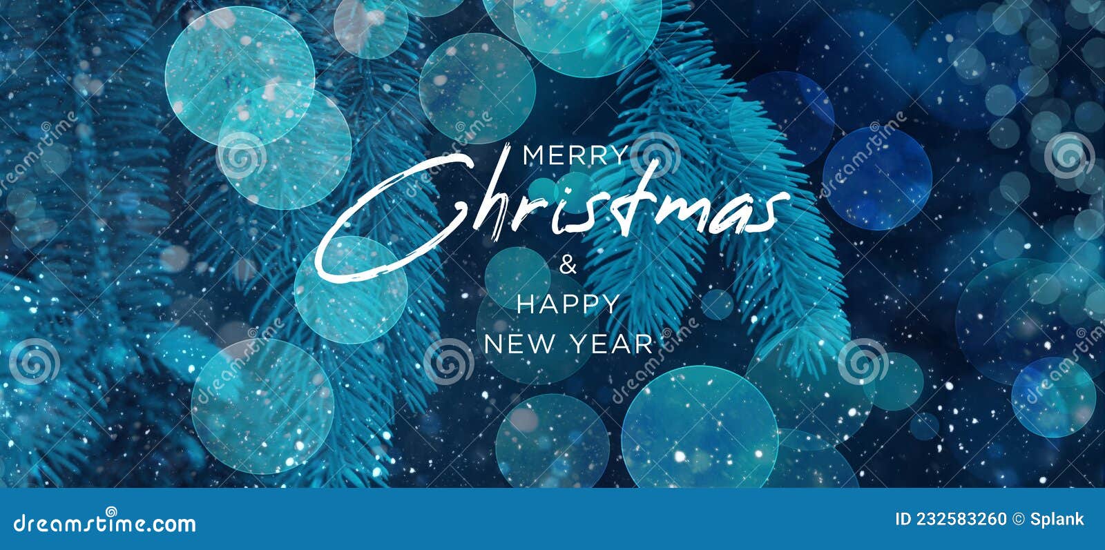 Merry Christmas & Happy New Year Text Design Over Magical Blue Bokeh