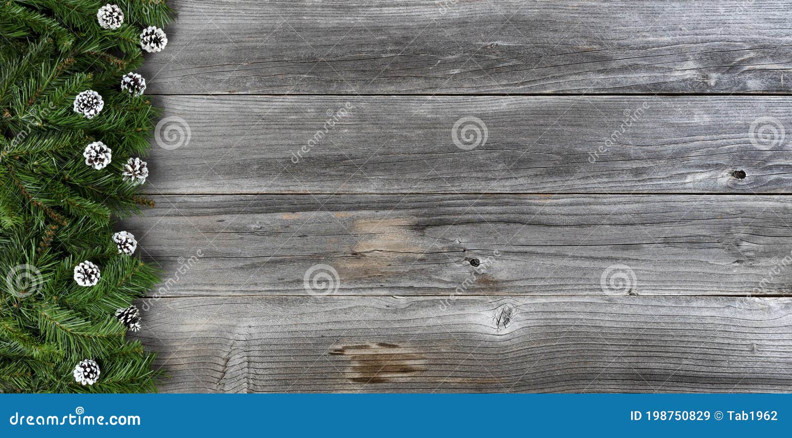 Merry Christmas And Happy New Year Theme With Fir Branches Plus Pine Cones On Left Side Of Rustic Wooden Boards Stock Image Image Of Xmas Green