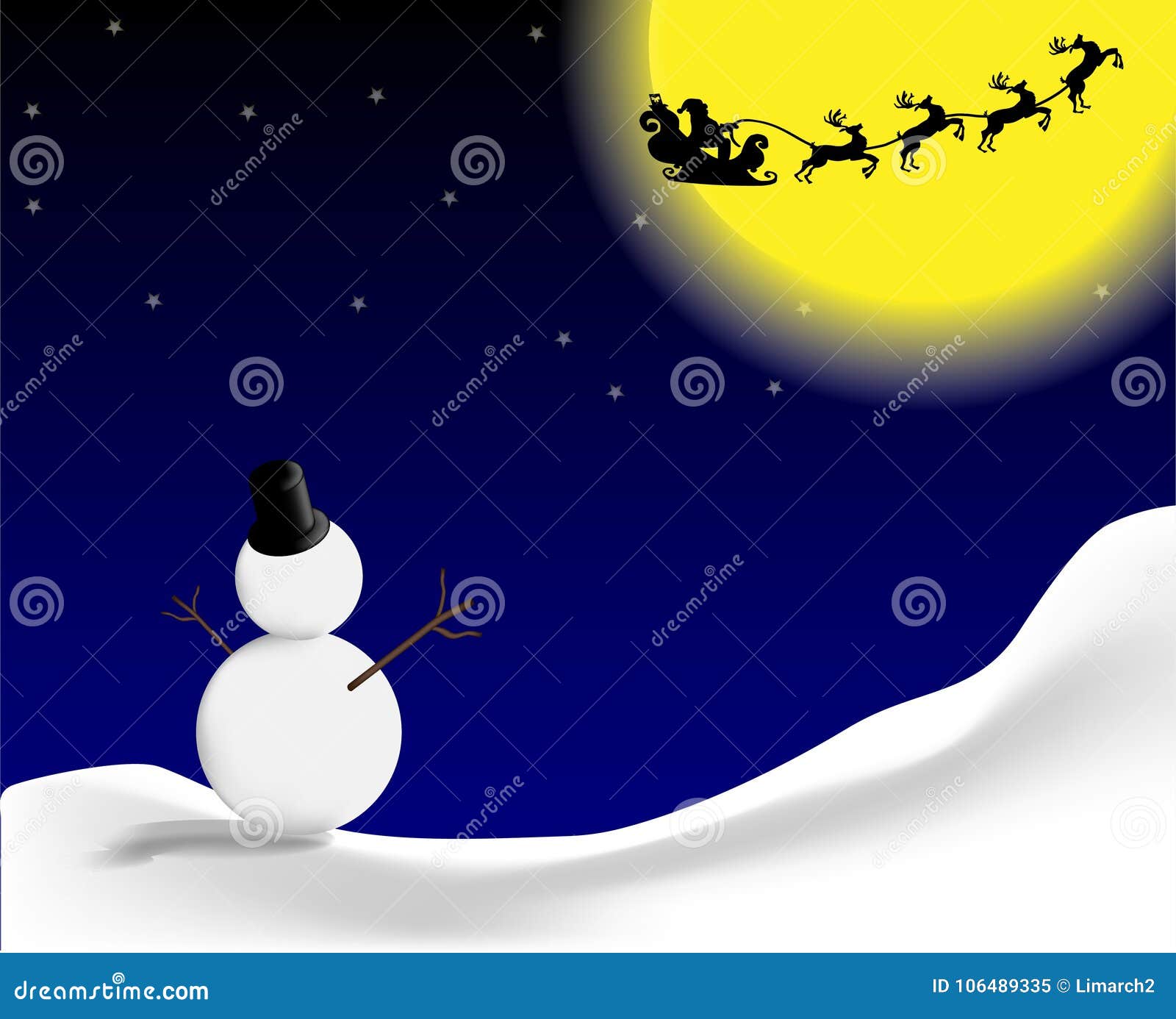 merry christmas! happy christmas santa claus flying over the snowmam at night