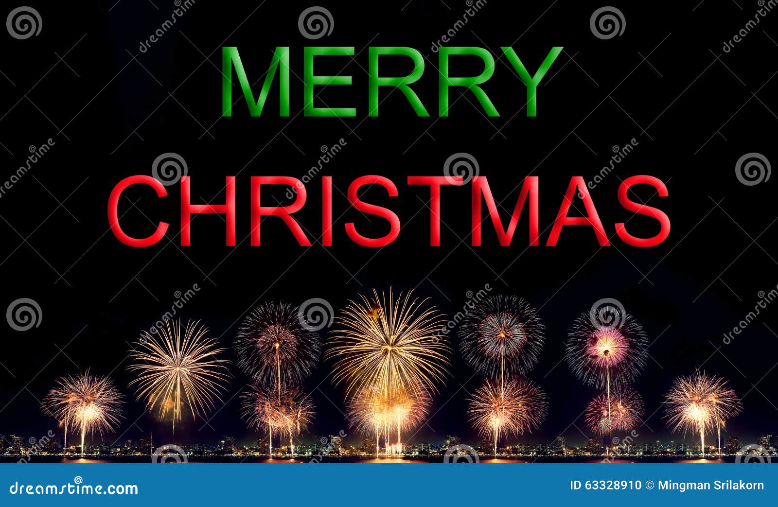 Merry Christmas with High Resolution Firework Stock Illustration