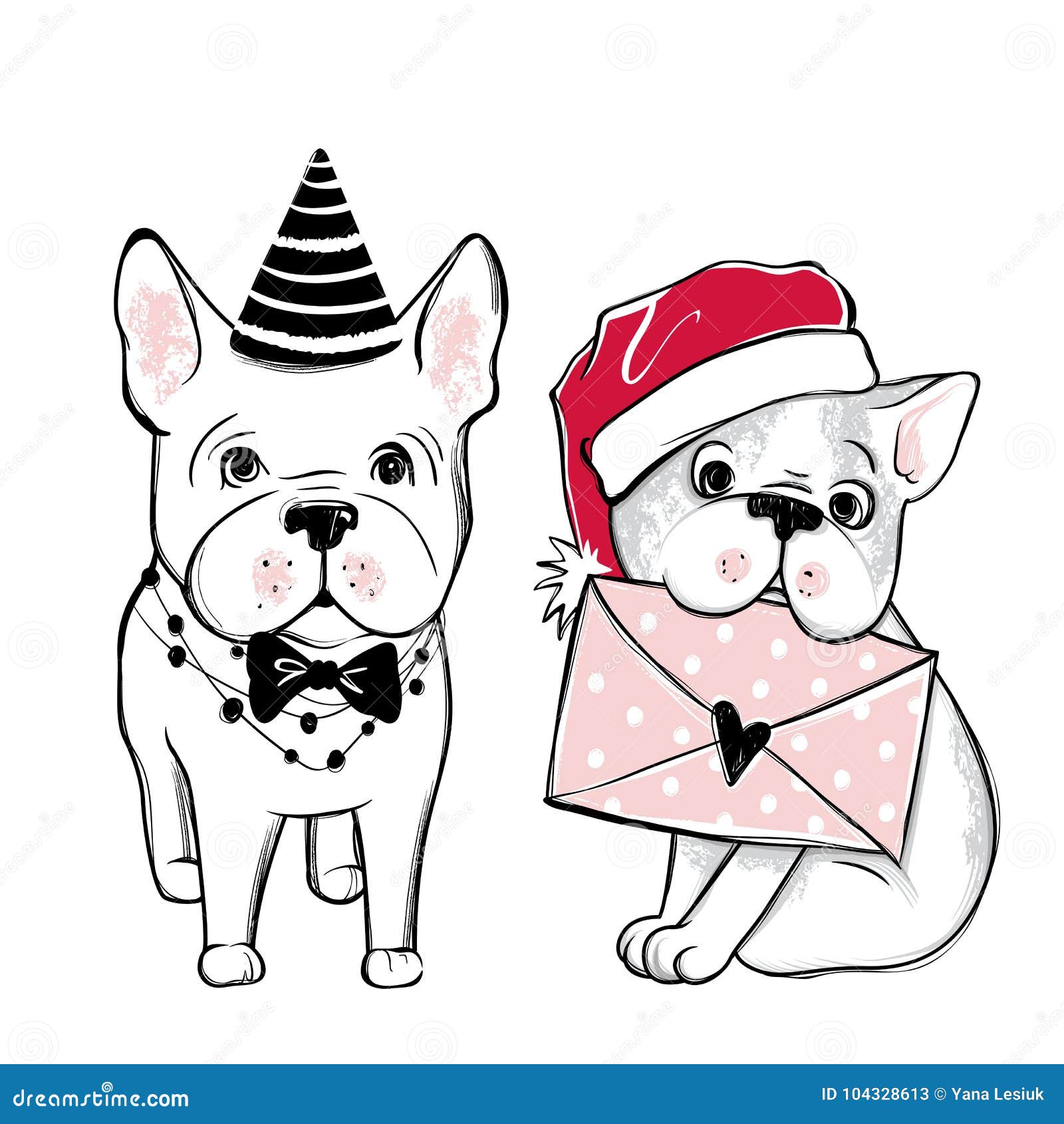 Download Merry Christmas Illustration With Funny Dog. Hand Drawn ...