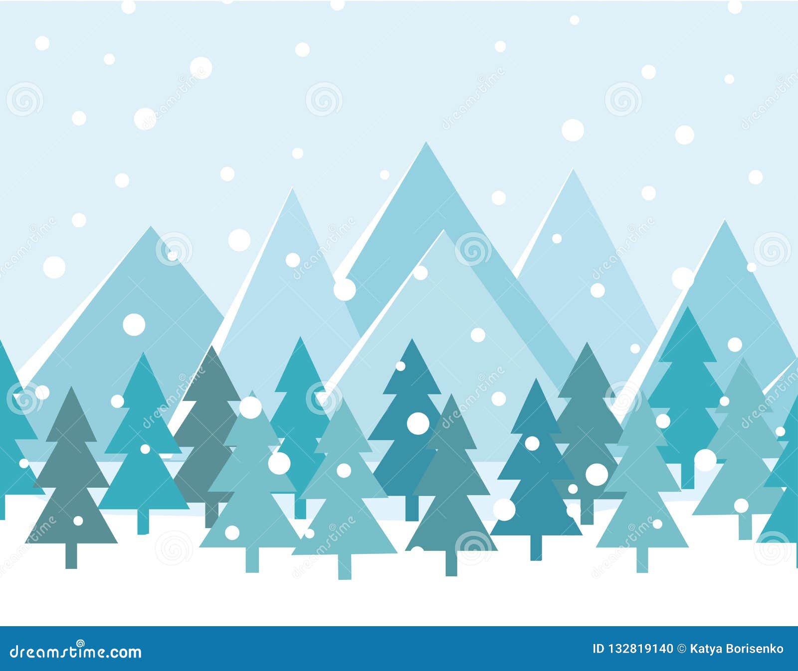 Merry Christmas Landscape. Vector. Christmas Card with Trees and