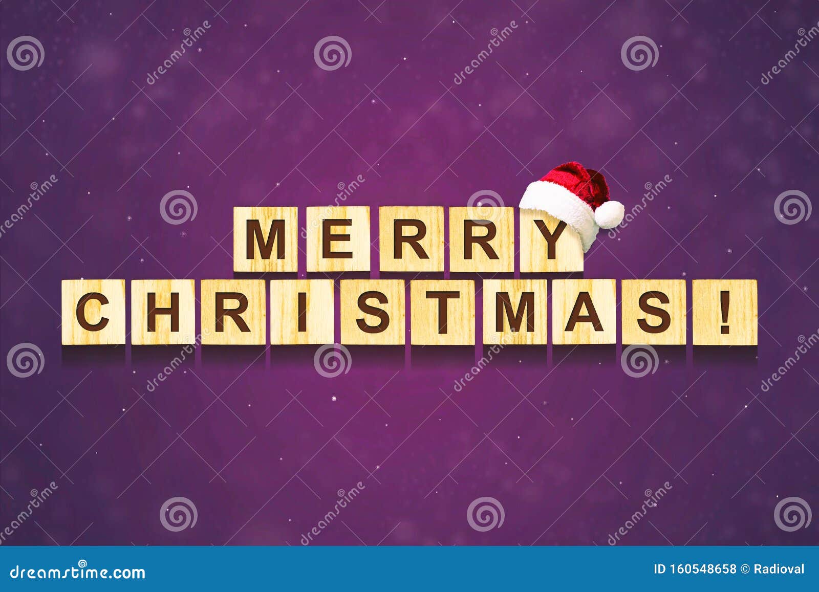 Merry Christmas Lettering On Wooden Blocks On A Dark Background Christmas Card F Stock Photo Image Of Bright Greeting 160548658