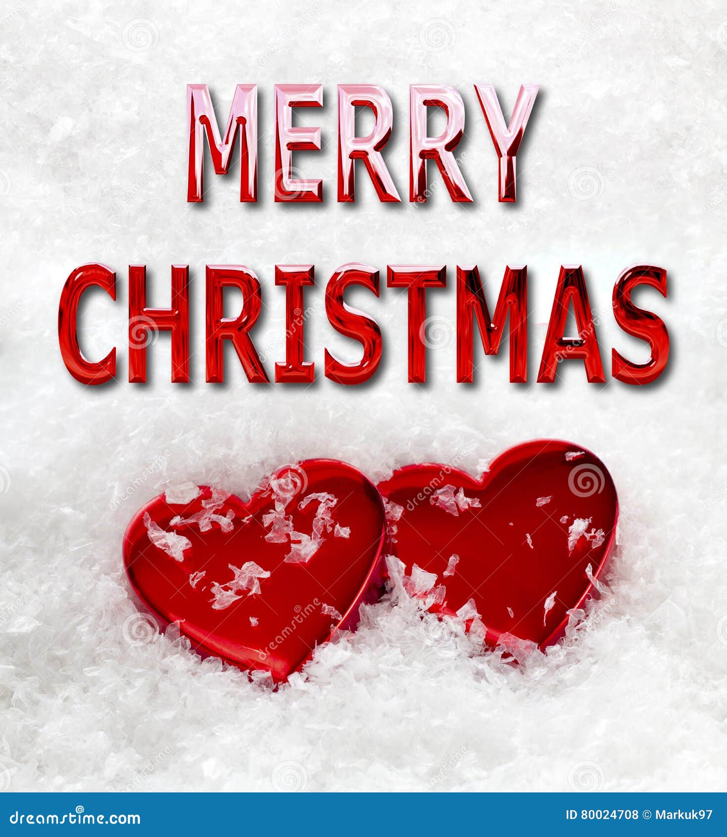 Merry Christmas Love Hearts in Snow Stock Photo - Image of words ...