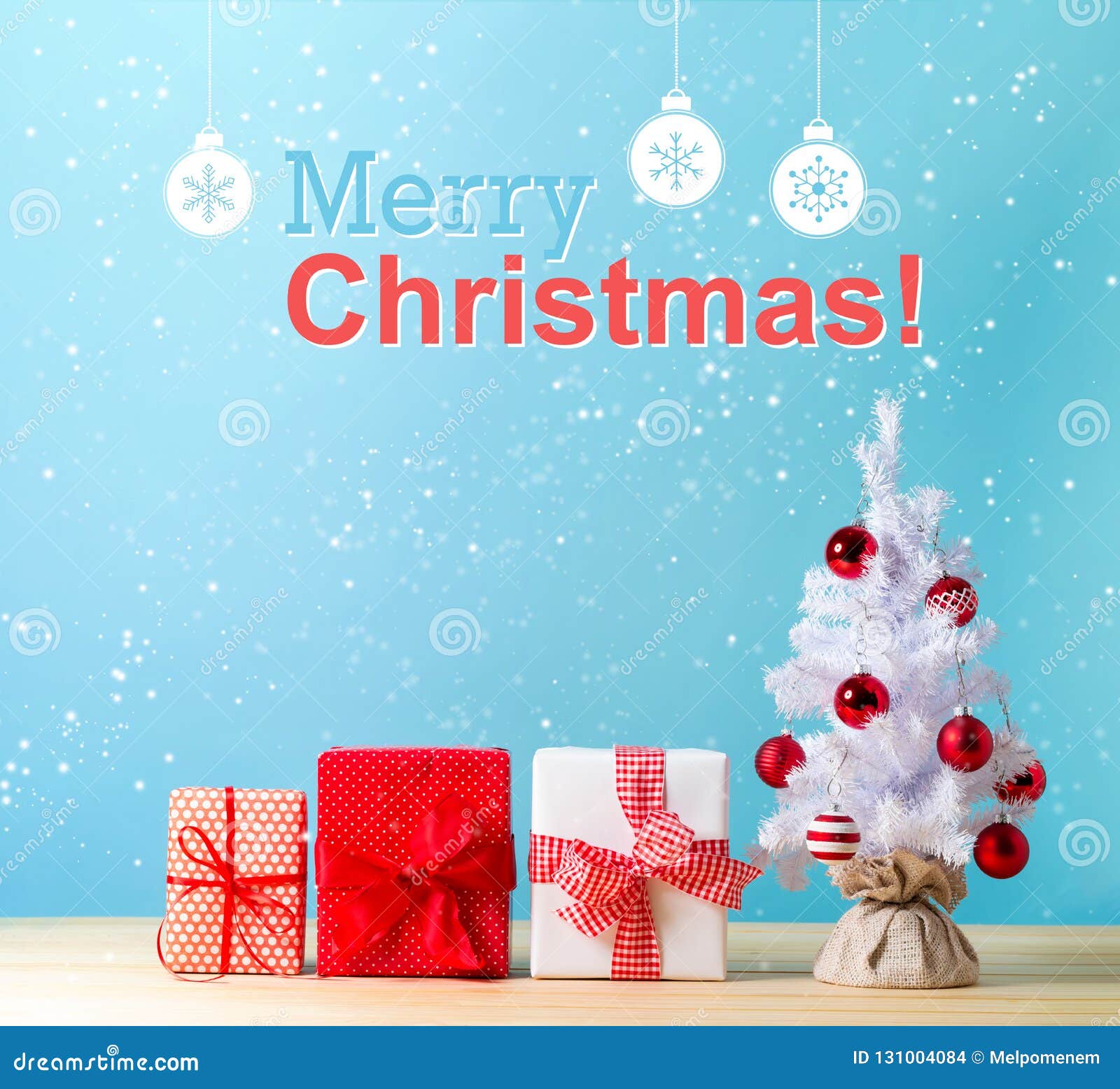 Merry Christmas Message With A Christmas Tree And Gift