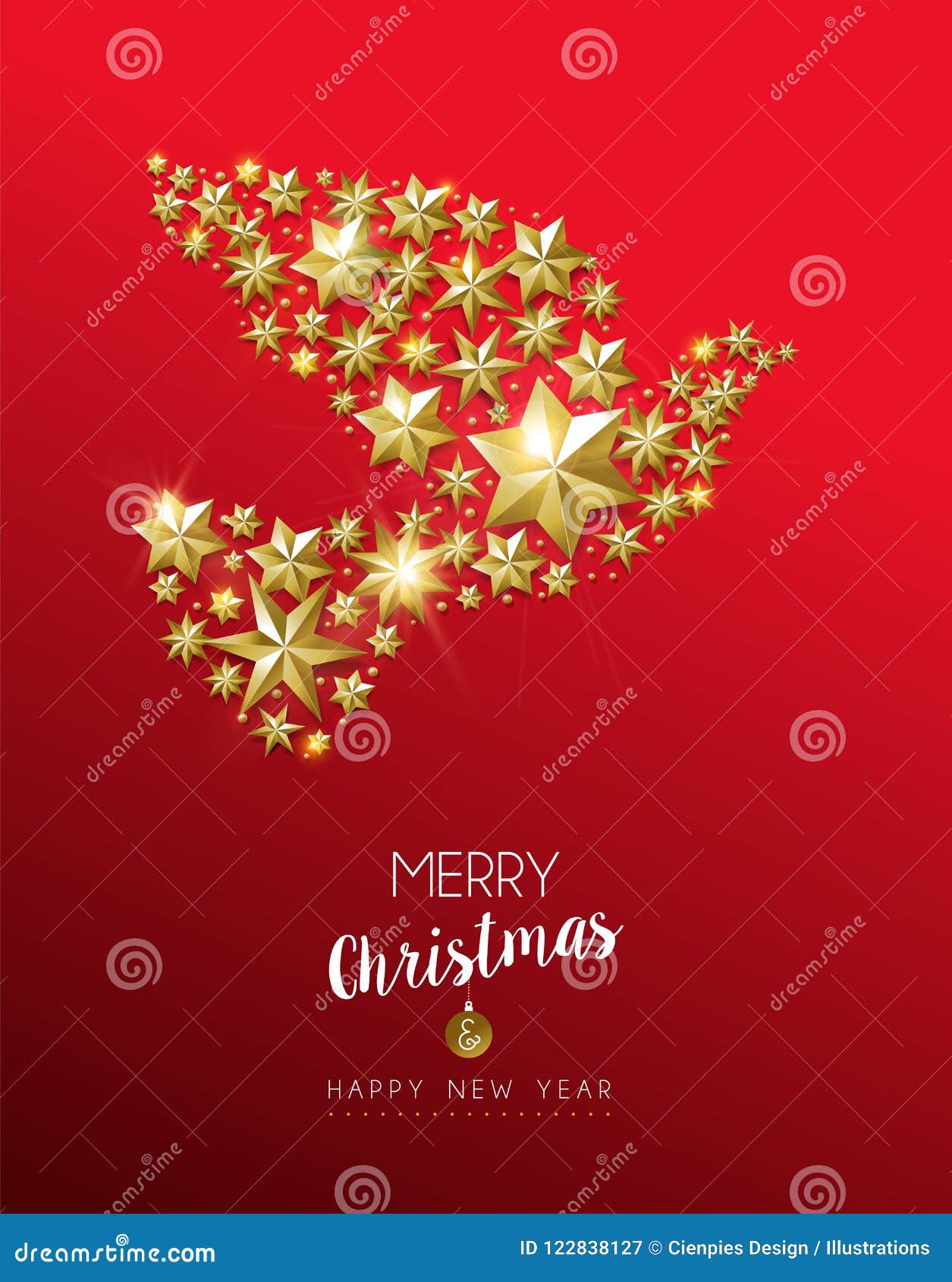 Christmas Gold Star Shape Dove on Red Background Stock Vector ...
