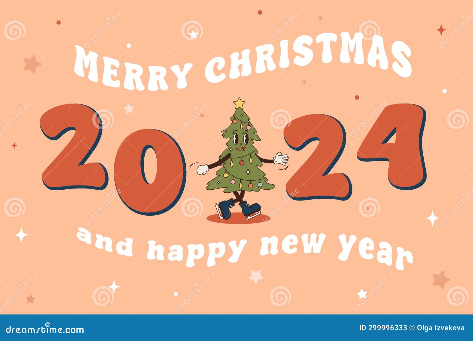 Merry Christmas and New Year 2024 Greeting Card Stock Vector