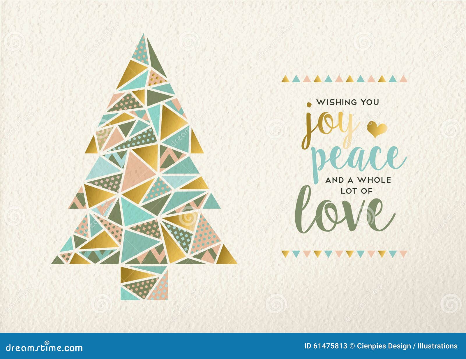 merry christmas new year triangle tree gold retro