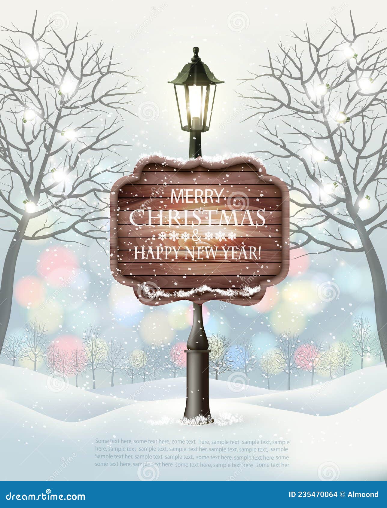 Merry Christmas Party Flyer Background with Winter Landscape and ...