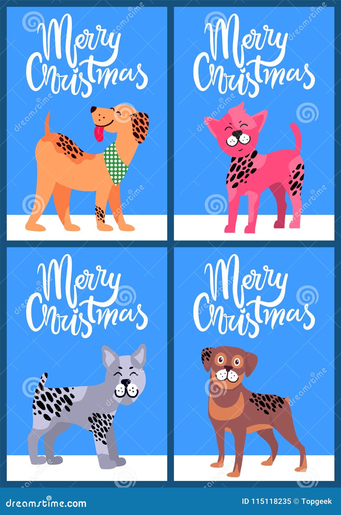 Merry Christmas Postcards with Pedigree Dogs Set Stock Vector ...