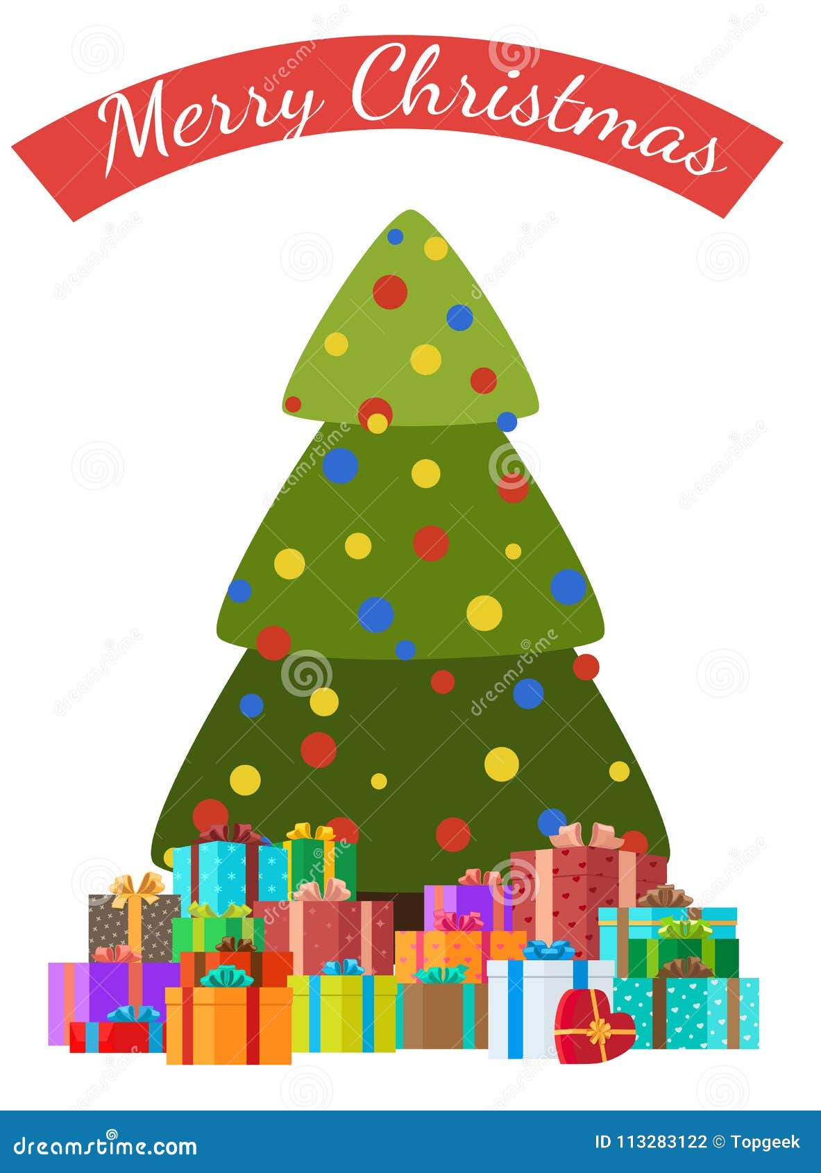 Merry Christmas Poster Decoated Tree and Presents Stock Vector ...