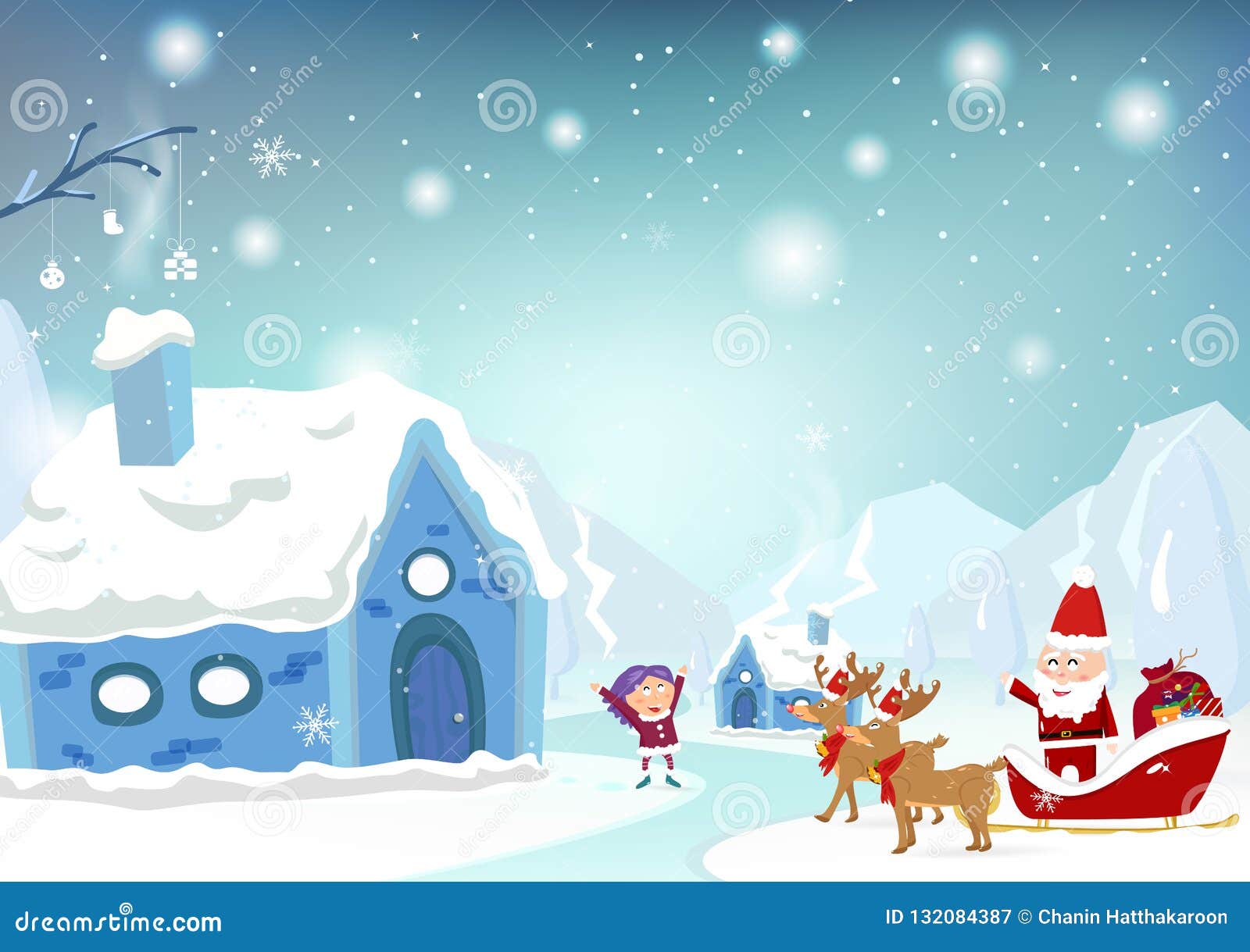 Merry Christmas, Santa Claus is Coming To Town with Reindeer Car Stock  Vector - Illustration of background, celebration: 132084387