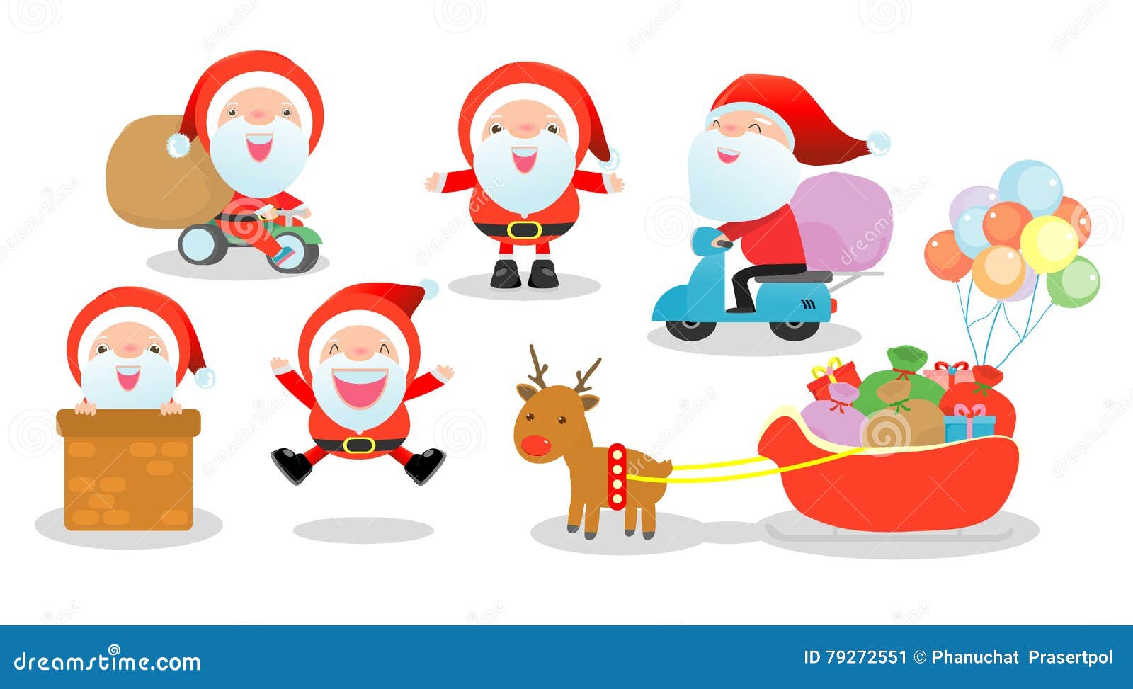 Merry christmas set of Santa Clauses Collection of Christmas Santa Claus on white background Vector Illustration