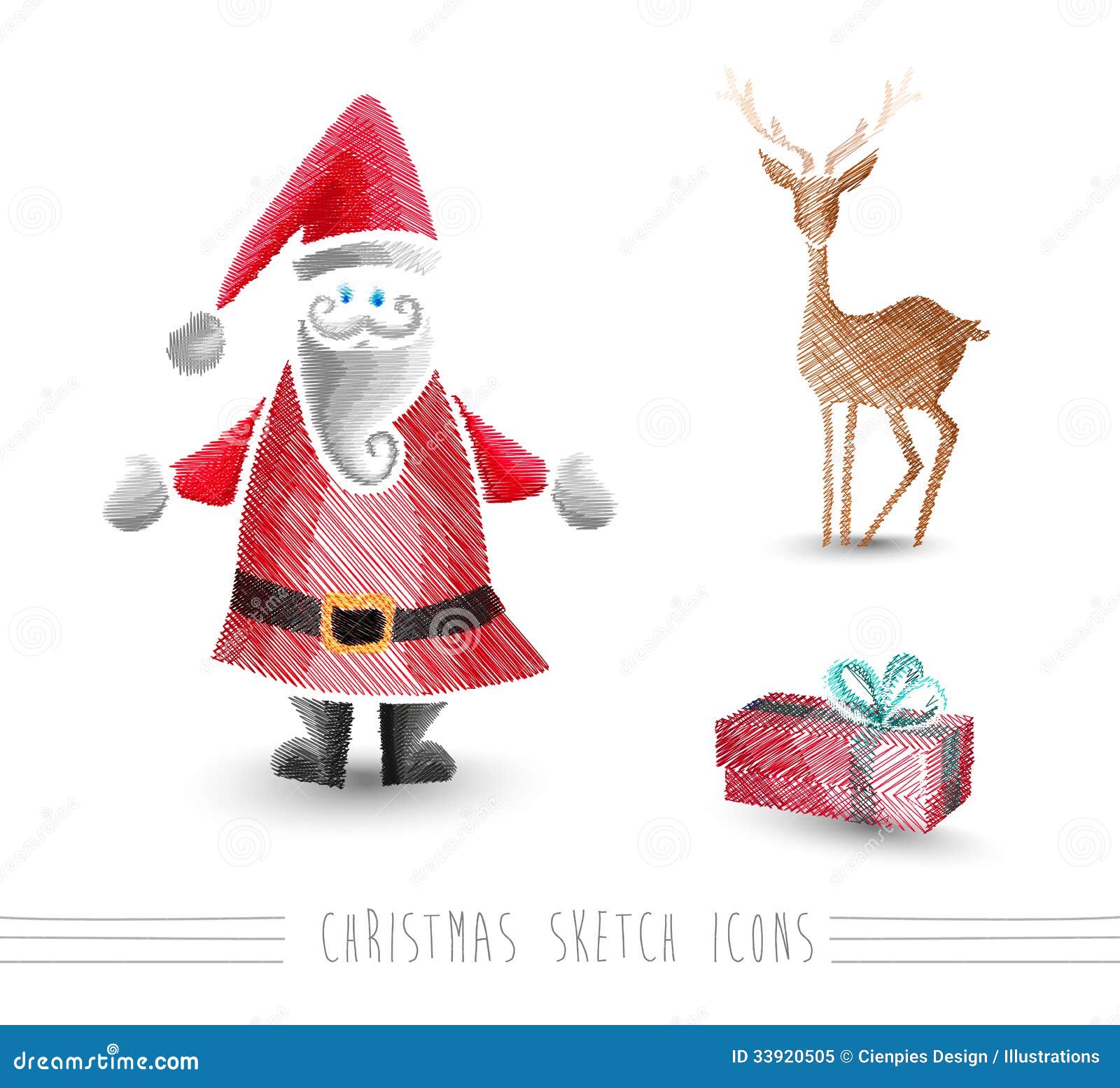 Merry Christmas Sketch Style Elements Set EPS10 File 