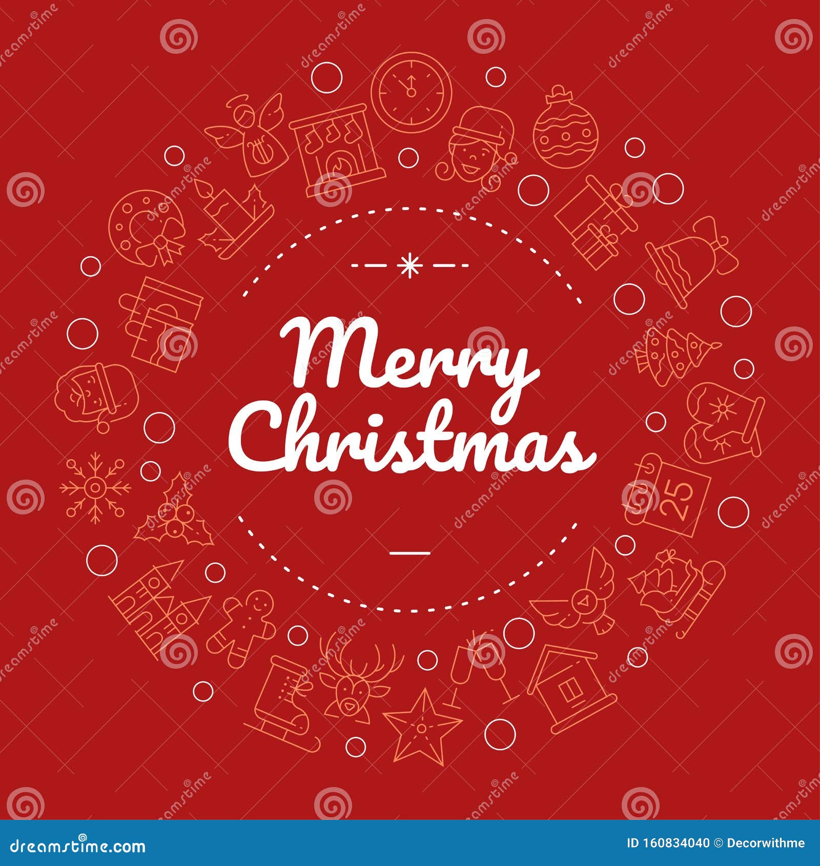 Merry Christmas Social Media Banner with Linear Icons Template Stock ...