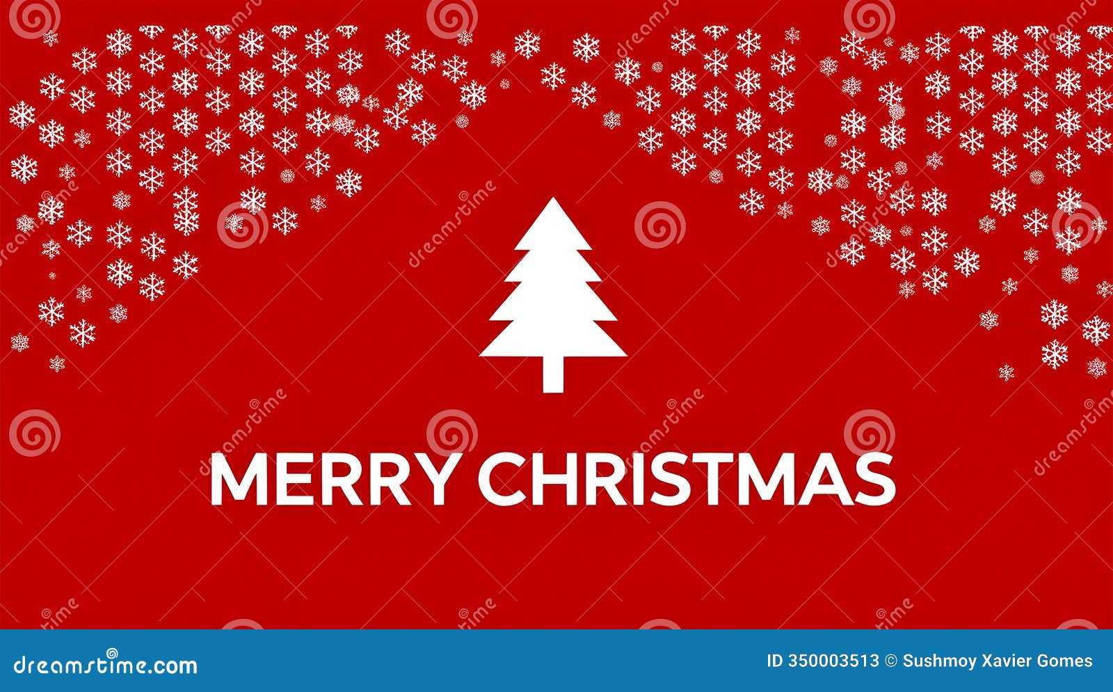 merry christmas text in the red background and pine tree and snow flacks