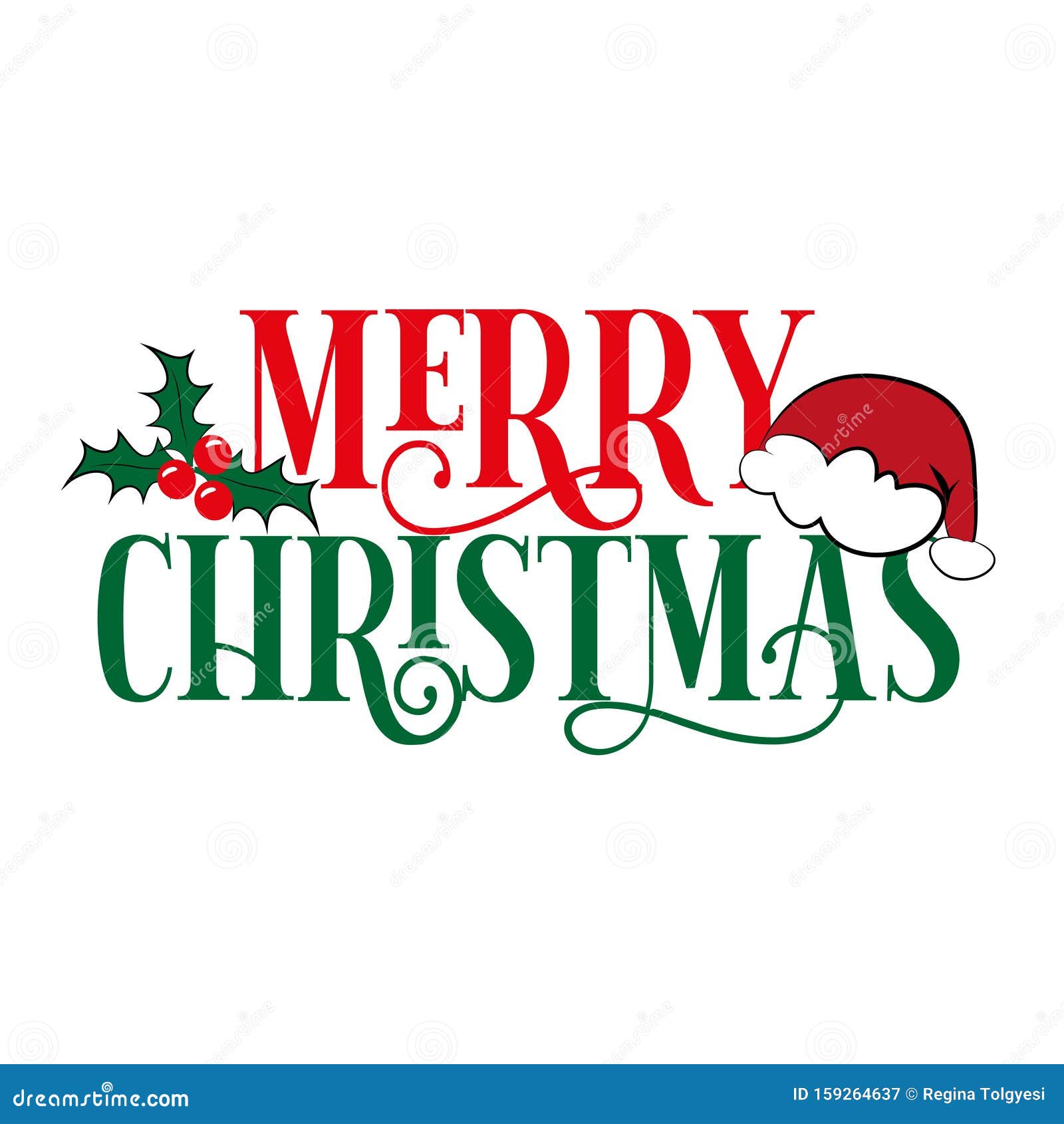 merry christmas text, sana`s cap, and mistletoe, on white backgound.