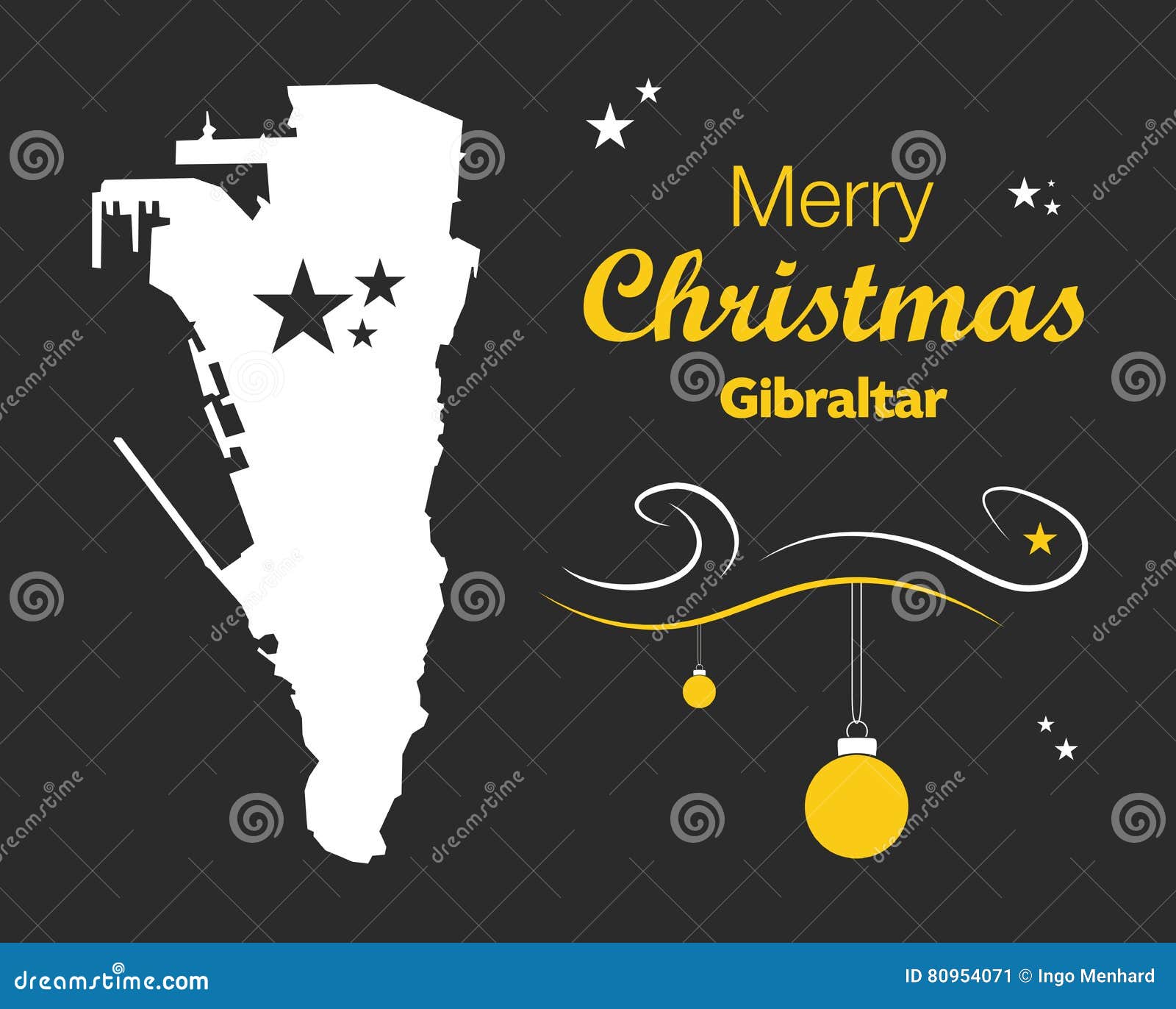 Merry Christmas Theme with Map of Gibraltar Stock Illustration