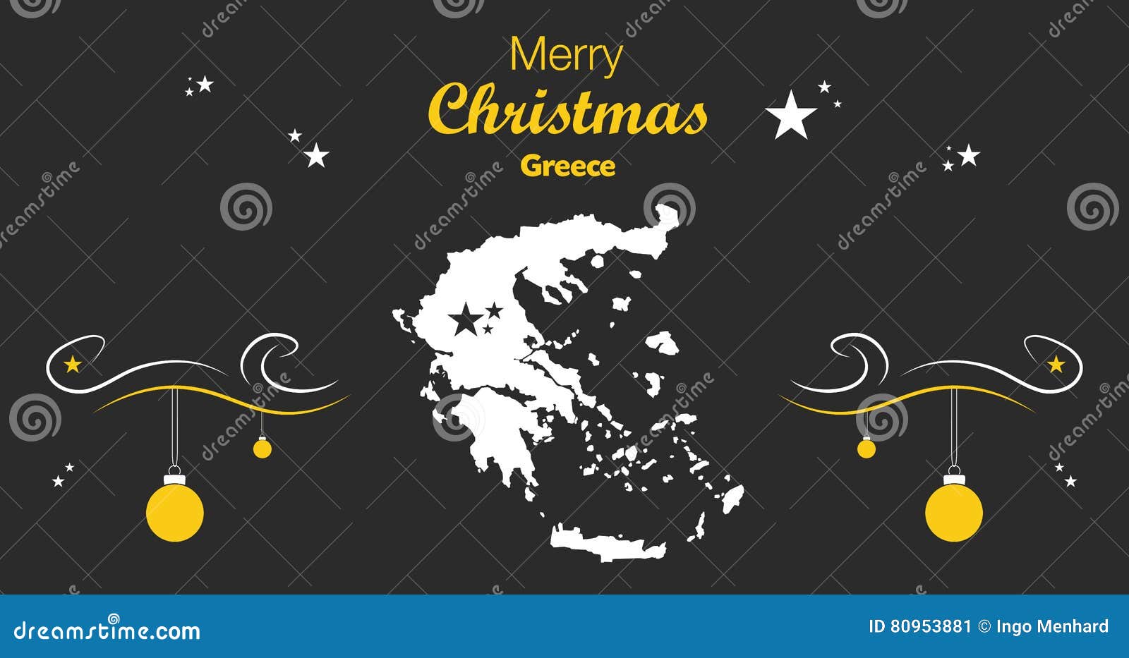 Merry Christmas Theme with Map of Greece Stock Illustration