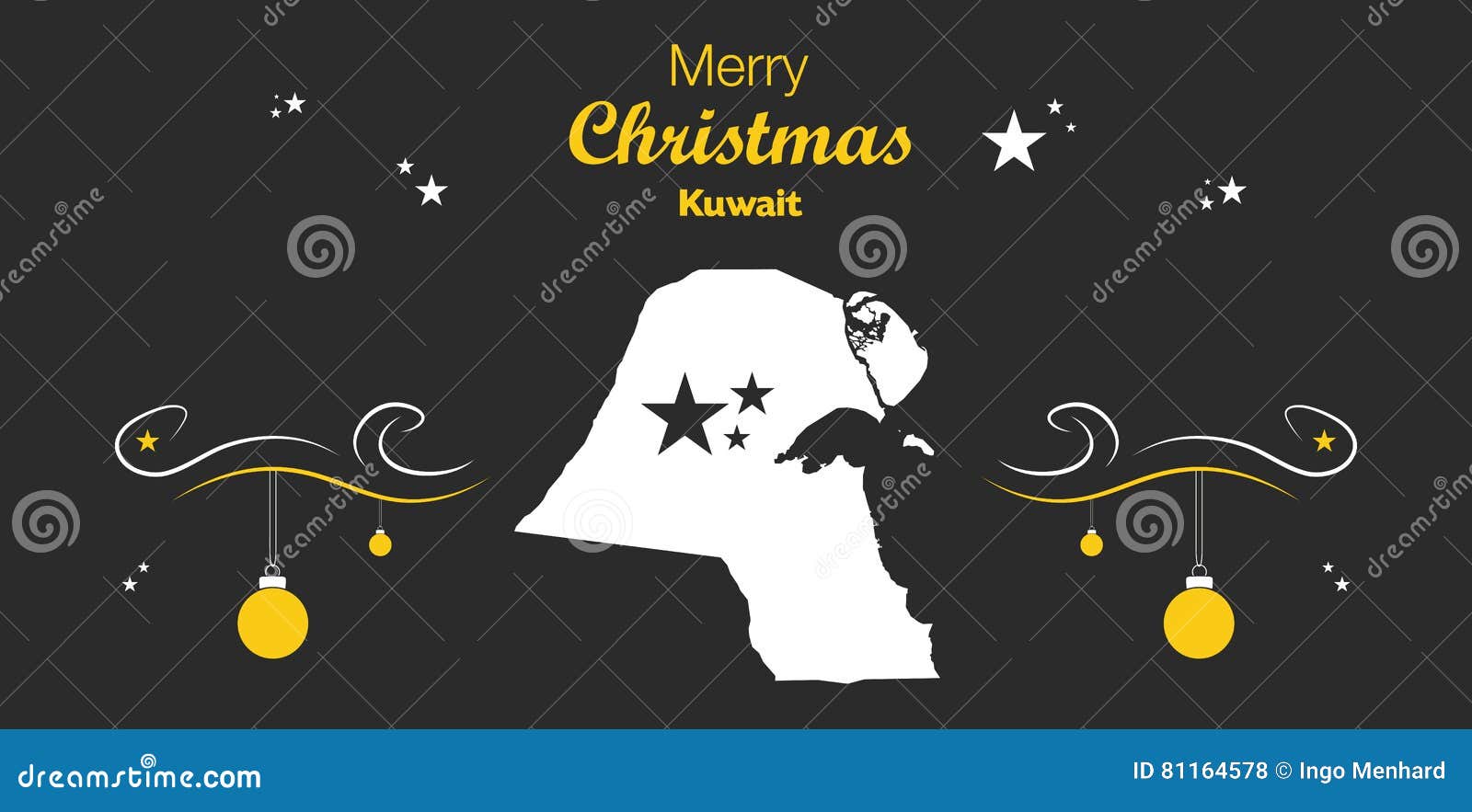 Merry Christmas Theme with Map of Kuwait Stock Illustration