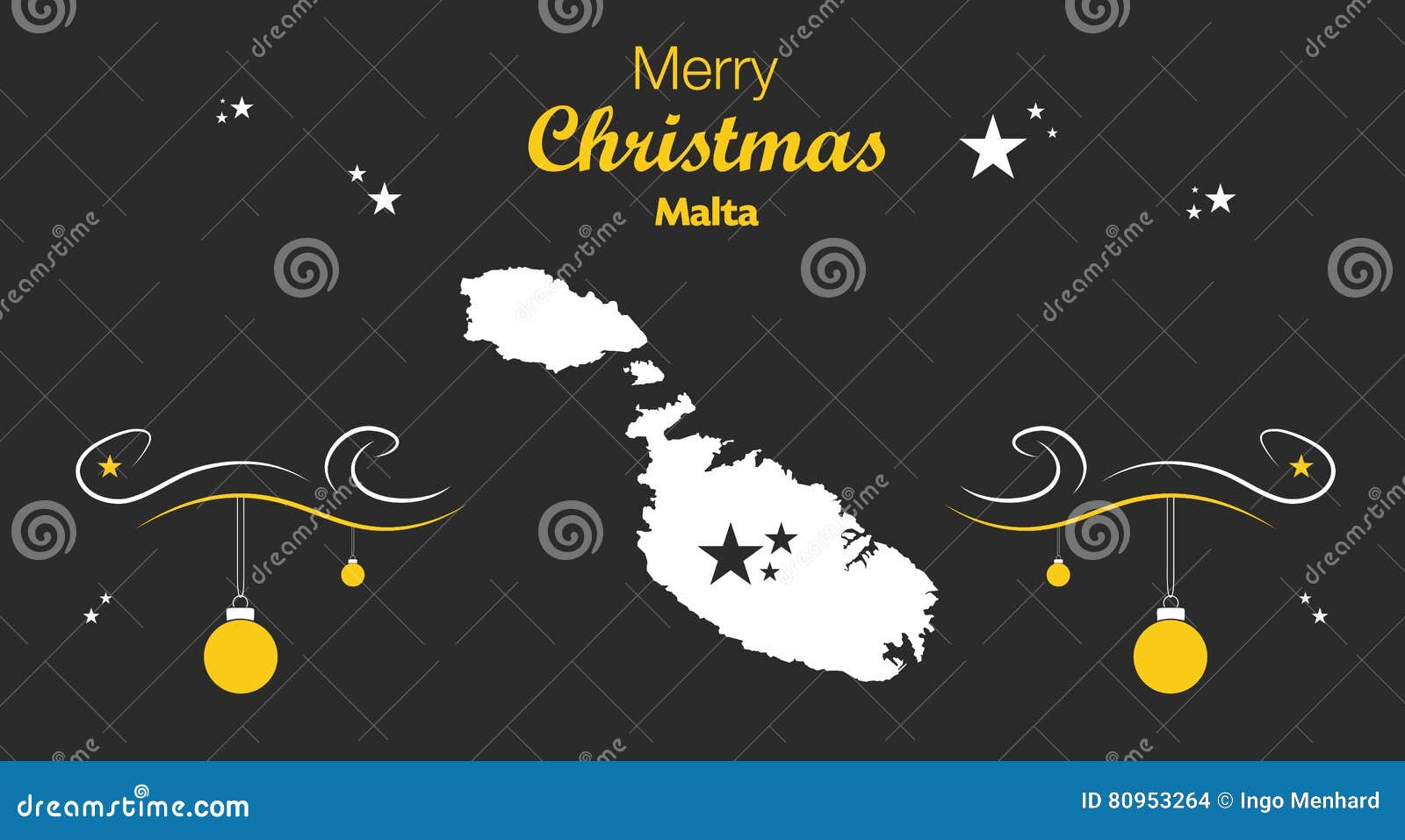 Merry Christmas Theme with Map of Malta Stock Illustration