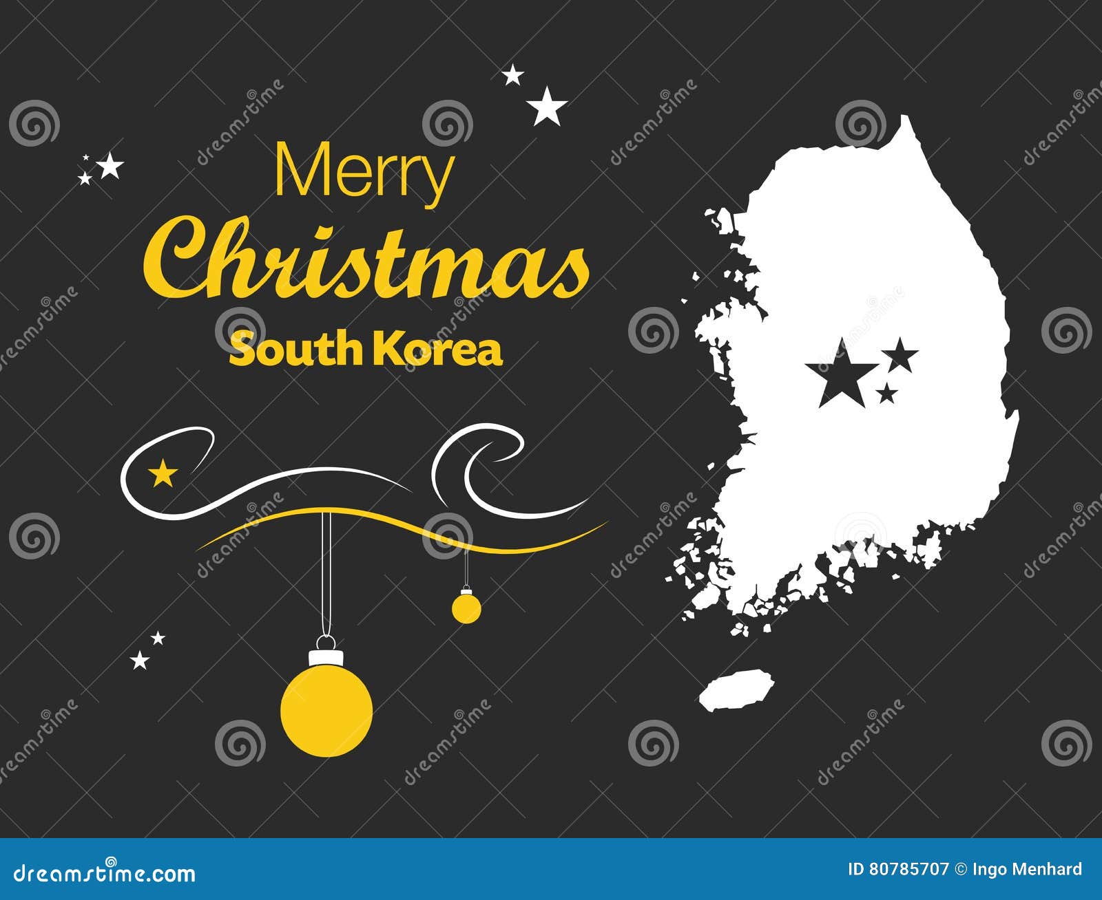Merry Christmas Theme with Map of South Korea Stock Illustration