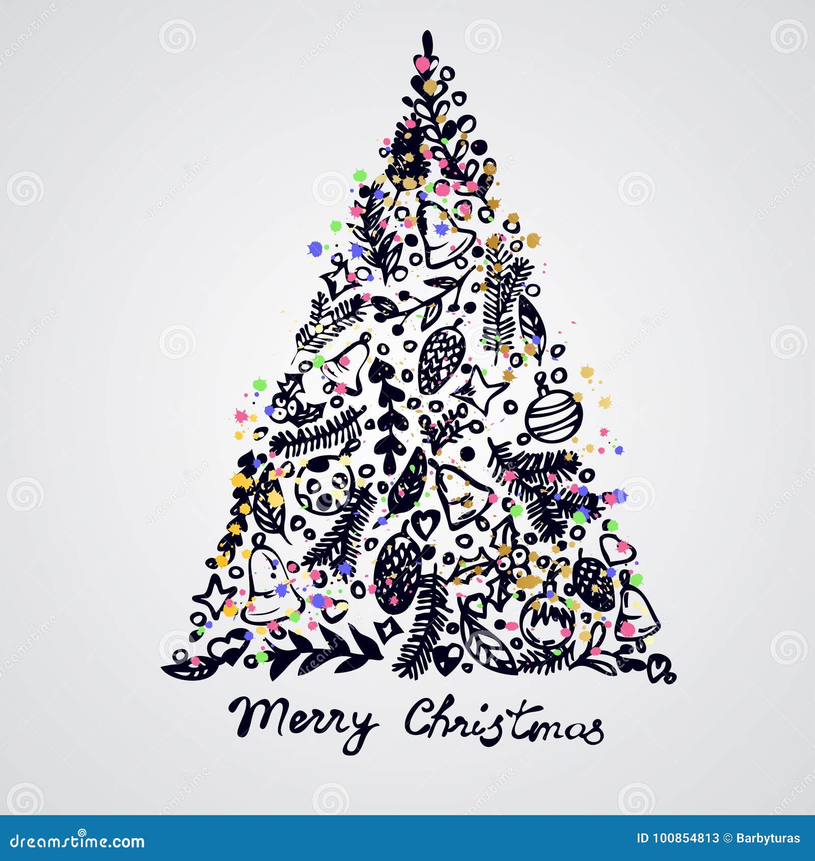 Merry Christmas Tree Decoration Elements Composition. Stock