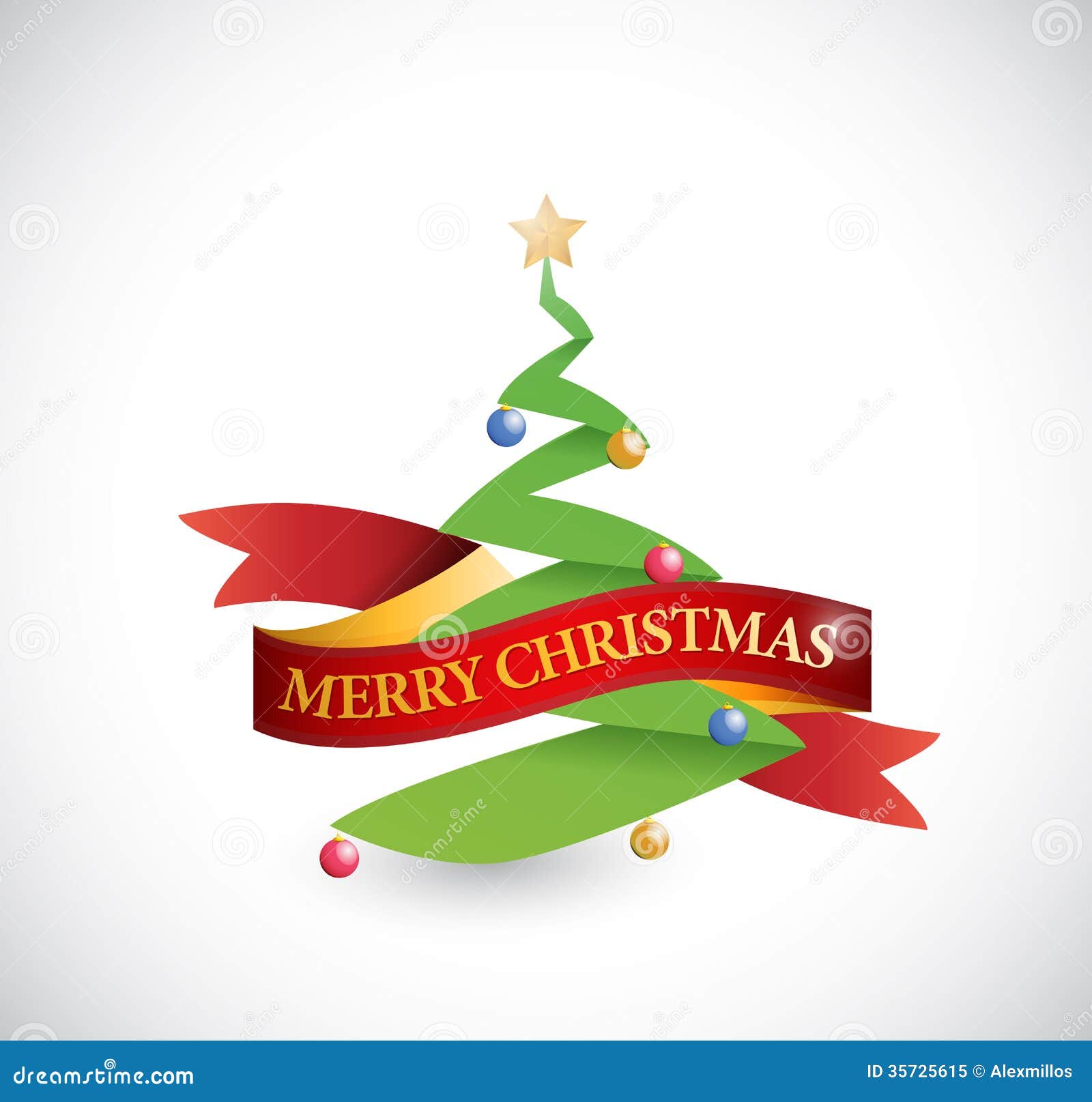 Merry Christmas Tree and Ribbon Illustration Stock Illustration