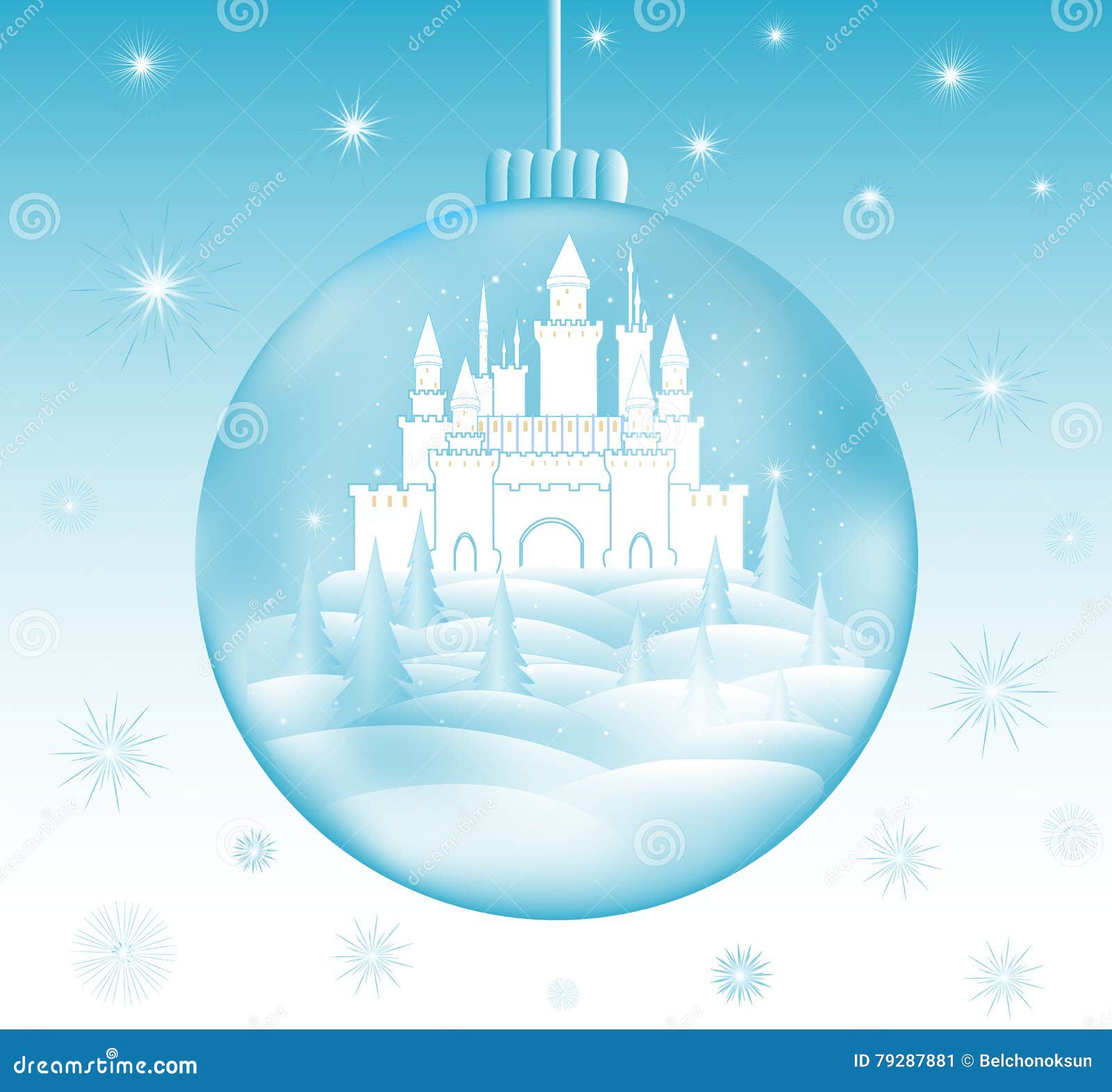 Merry Christmas Vector Illustration with Beautiful Frozen Castle