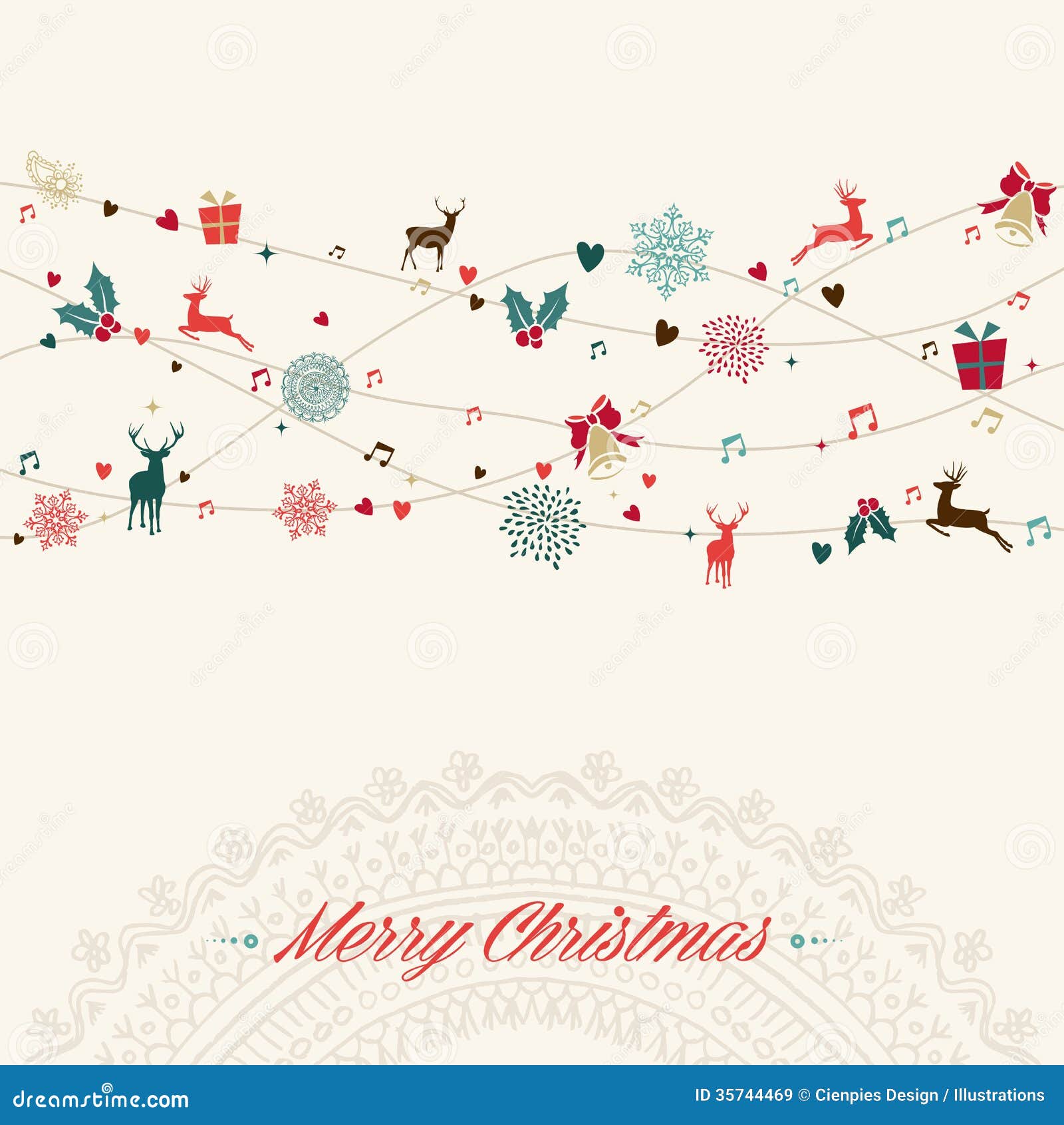 merry christmas vintage garland card