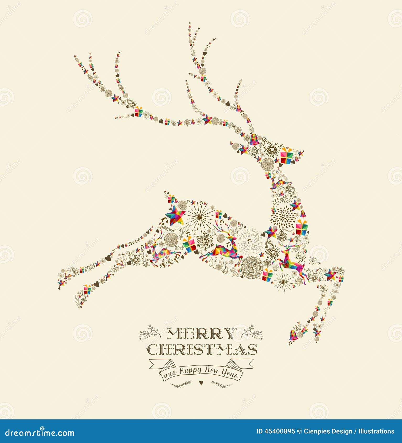 merry christmas vintage reindeer greeting card
