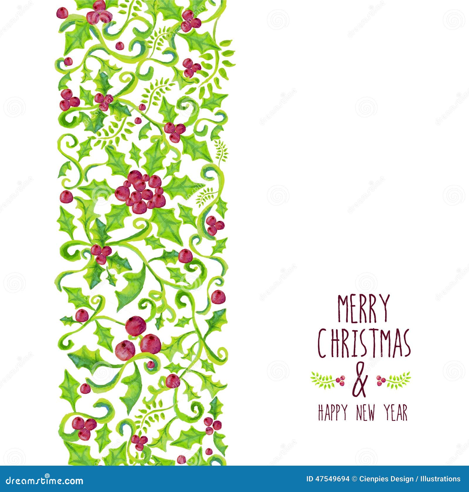 Merry Christmas Watercolor Holly Berry Pattern Stock Merry Christmas Watercolor Holly Berry Pattern Stock